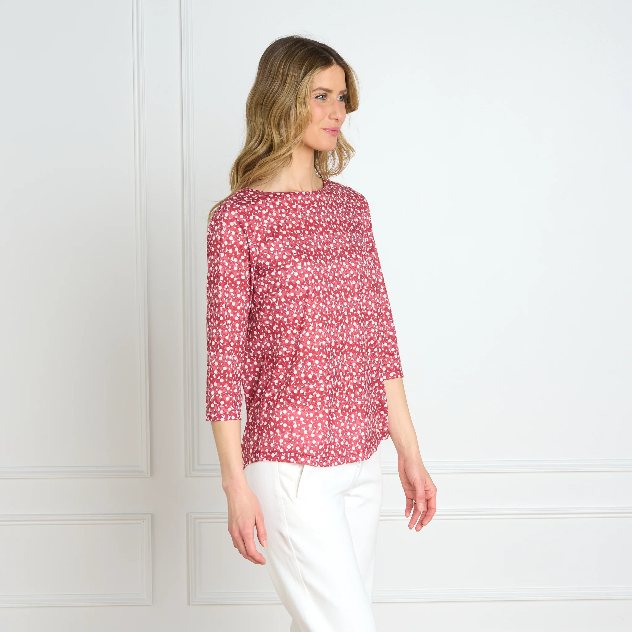 Cherry Print 3/4 Sleeve Burnout Tee - Image 3