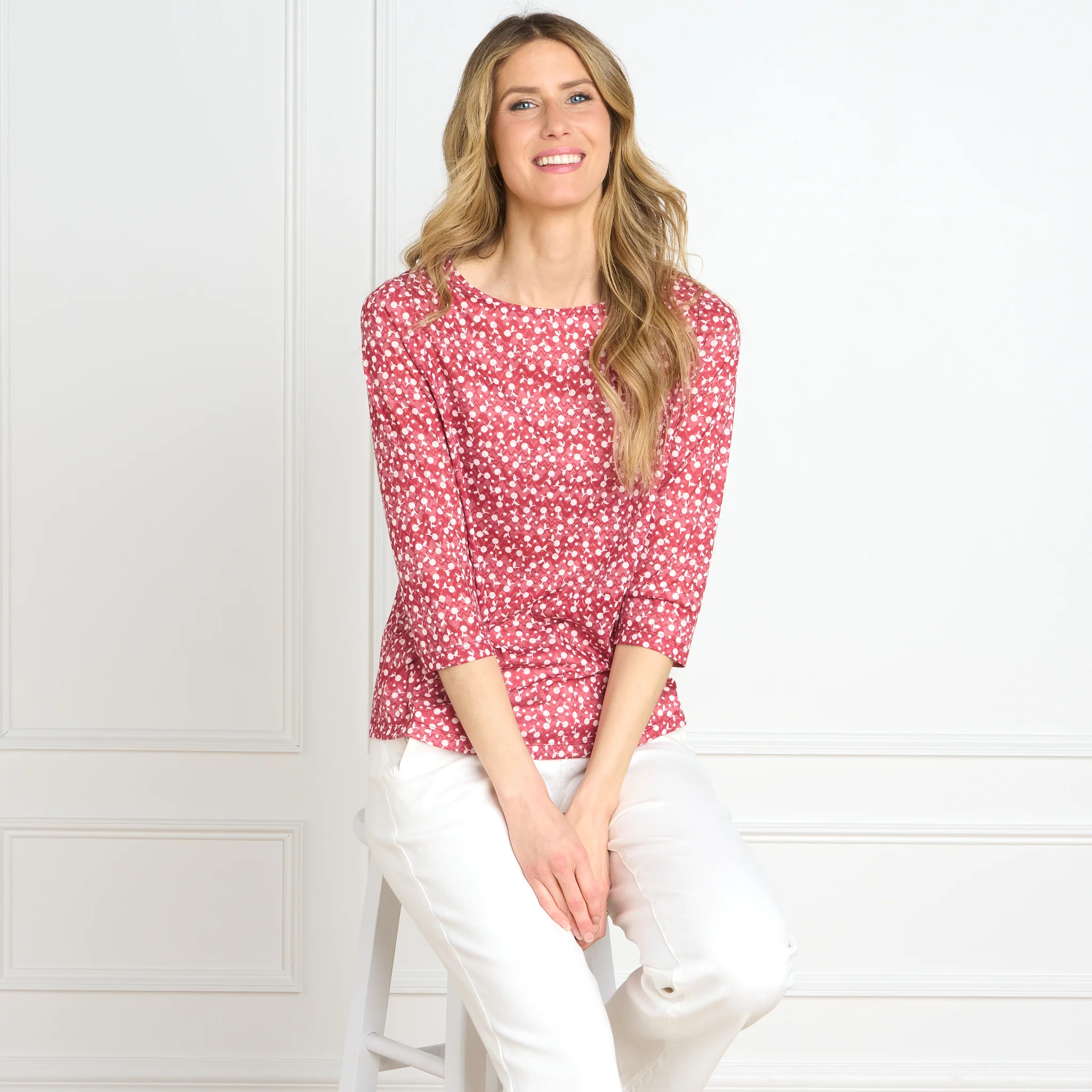 Cherry Print 3/4 Sleeve Burnout Tee - Image 4