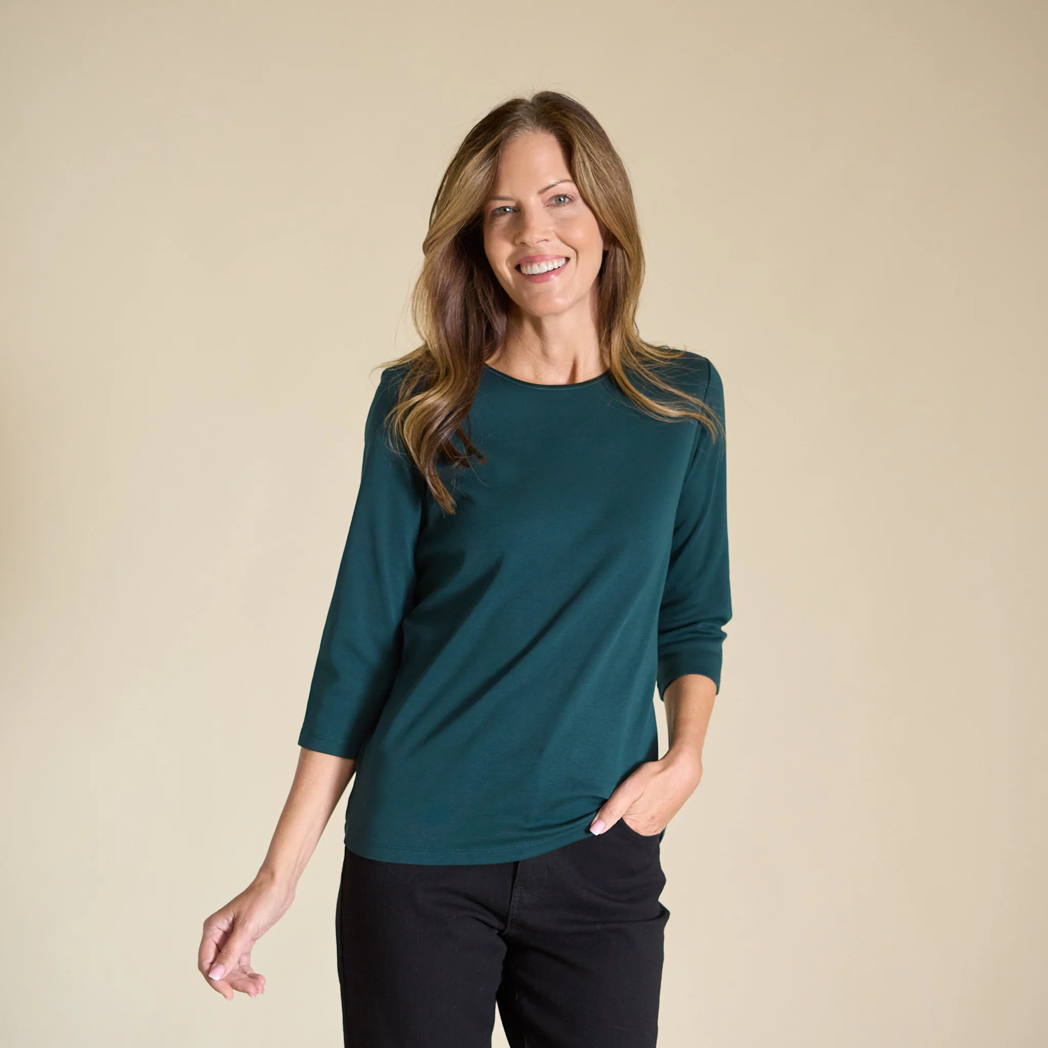 3/4 Sleeve Heathered Satin Trim Plus Perfect Tee - Image 10