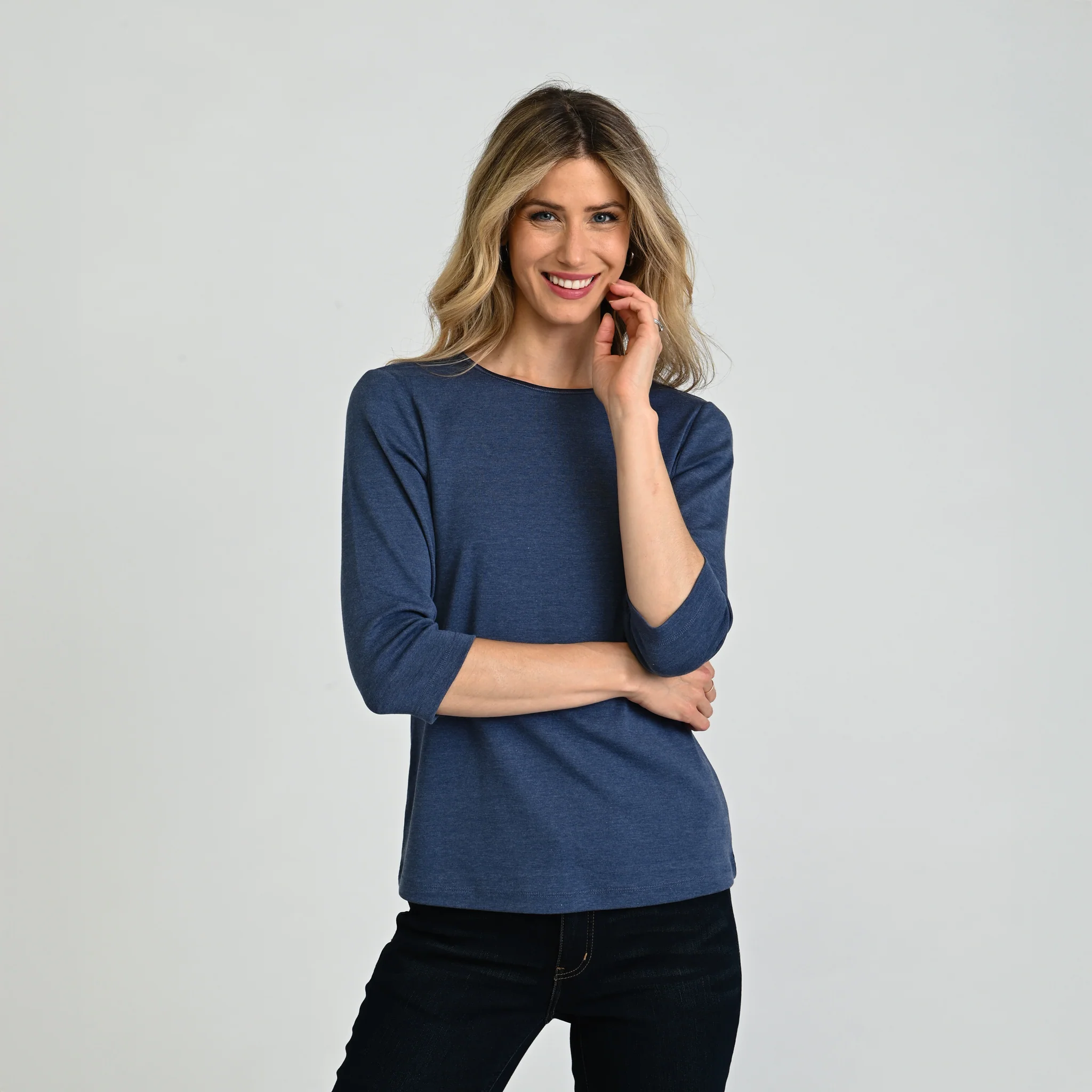 3/4 Sleeve Heathered Satin Trim Plus Perfect Tee - Image 11