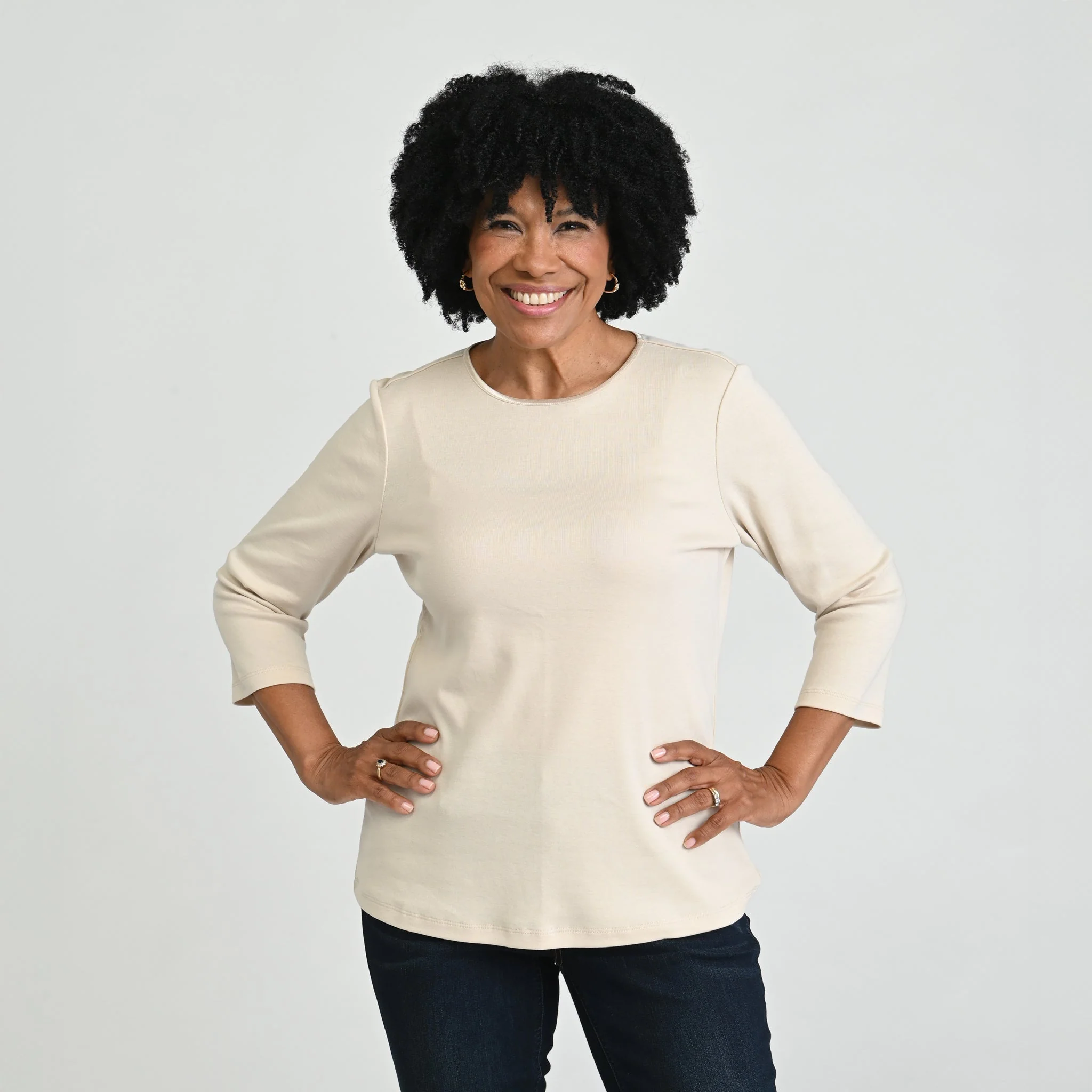 3/4 Sleeve Heathered Satin Trim Plus Perfect Tee - Image 4