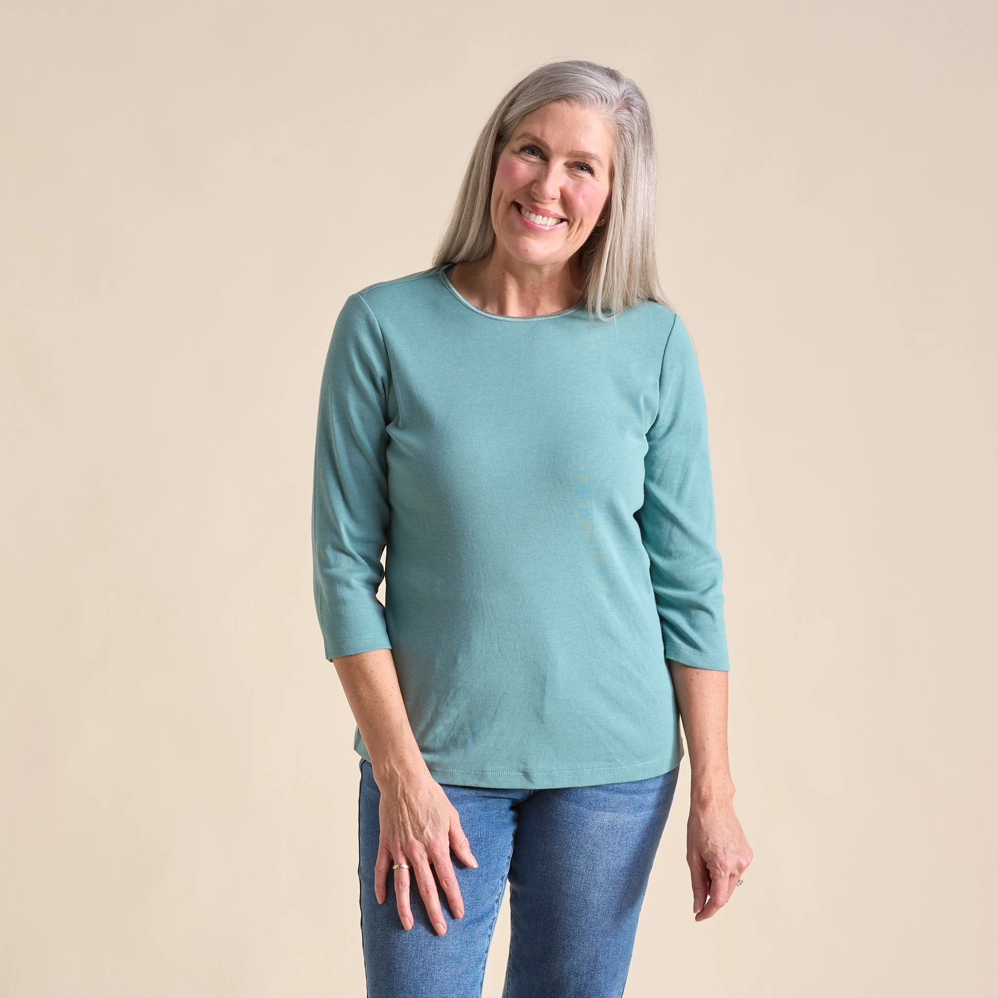 3/4 Sleeve Heathered Satin Trim Plus Perfect Tee - Image 5
