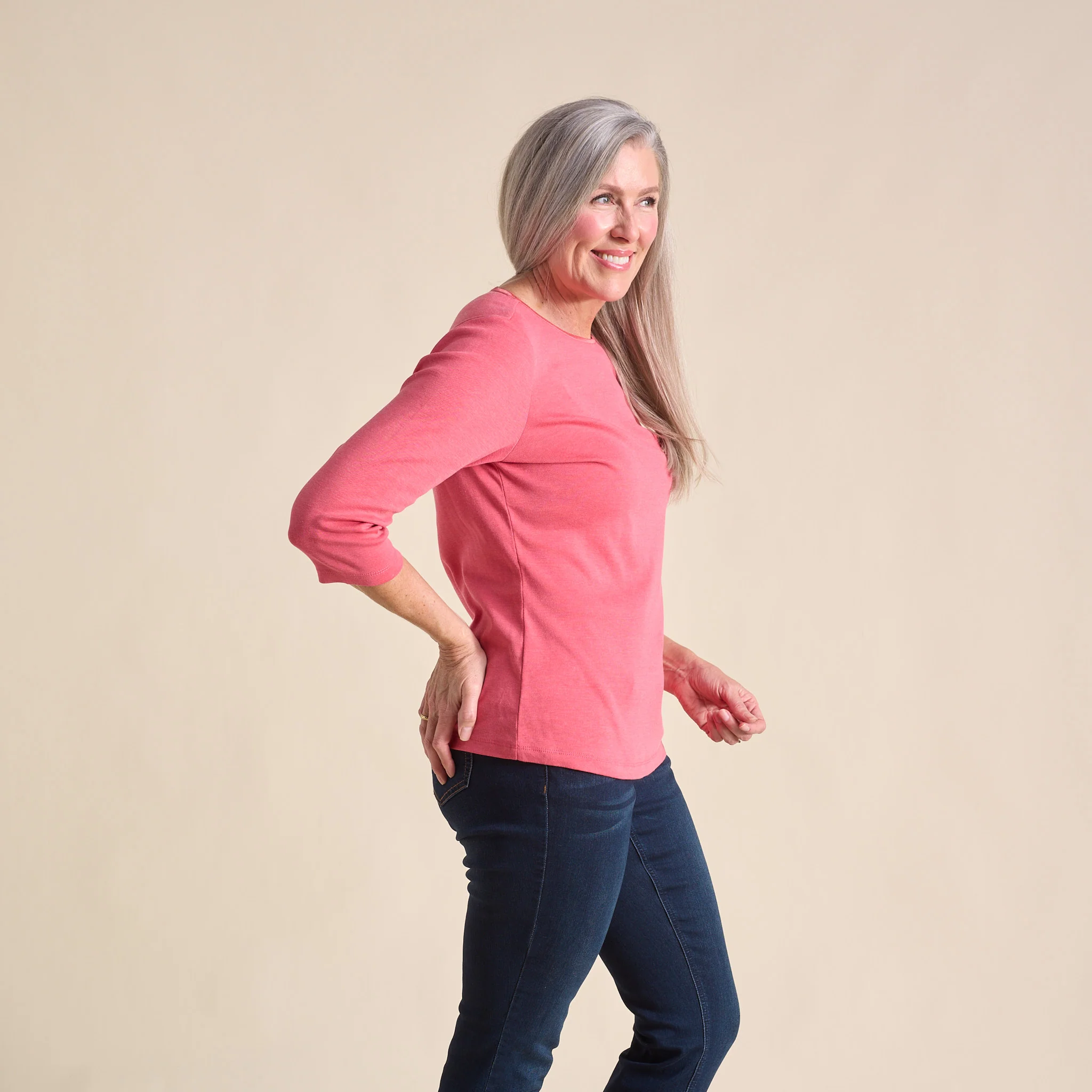 3/4 Sleeve Heathered Satin Trim Plus Perfect Tee - Image 7