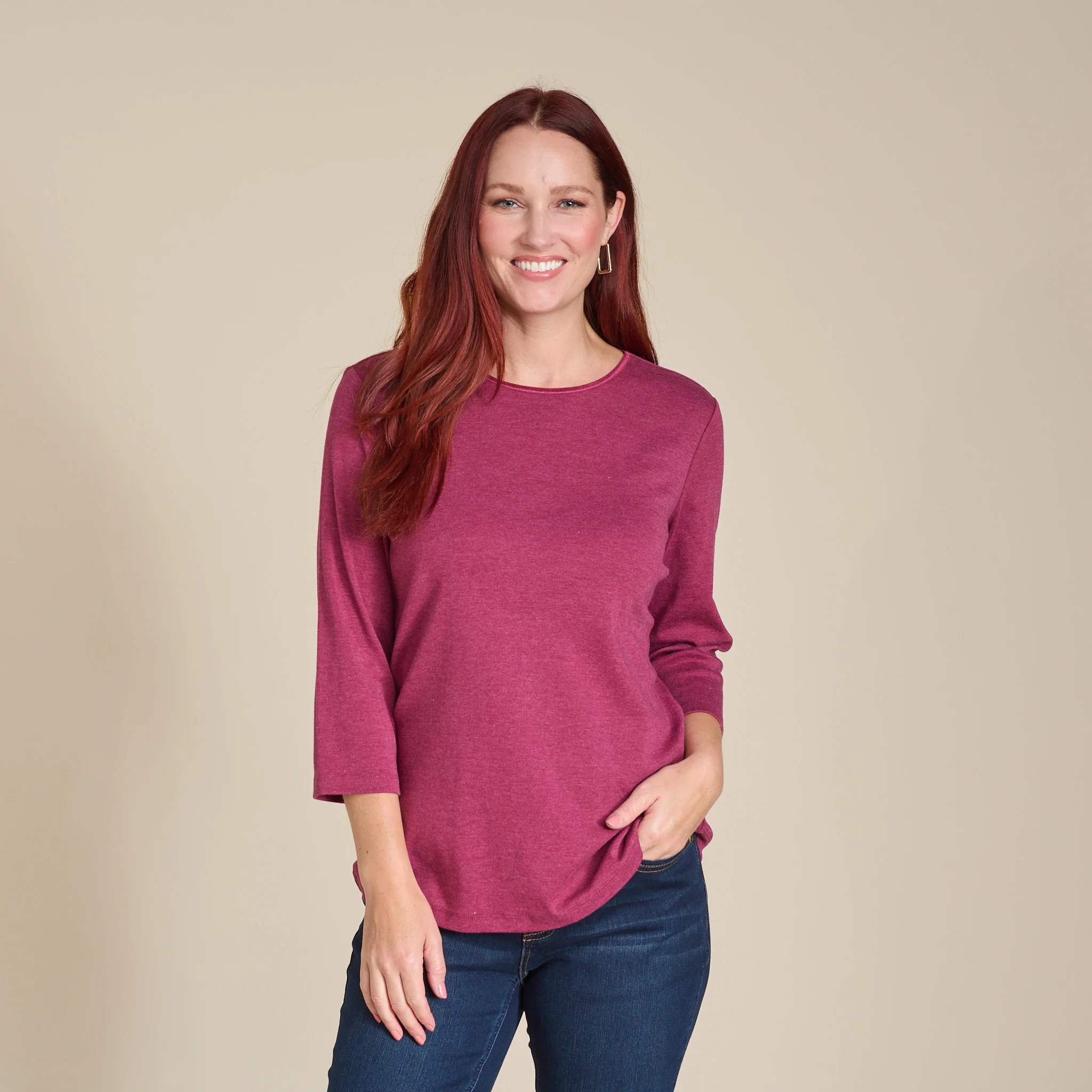 3/4 Sleeve Heathered Satin Trim Plus Perfect Tee - Image 8