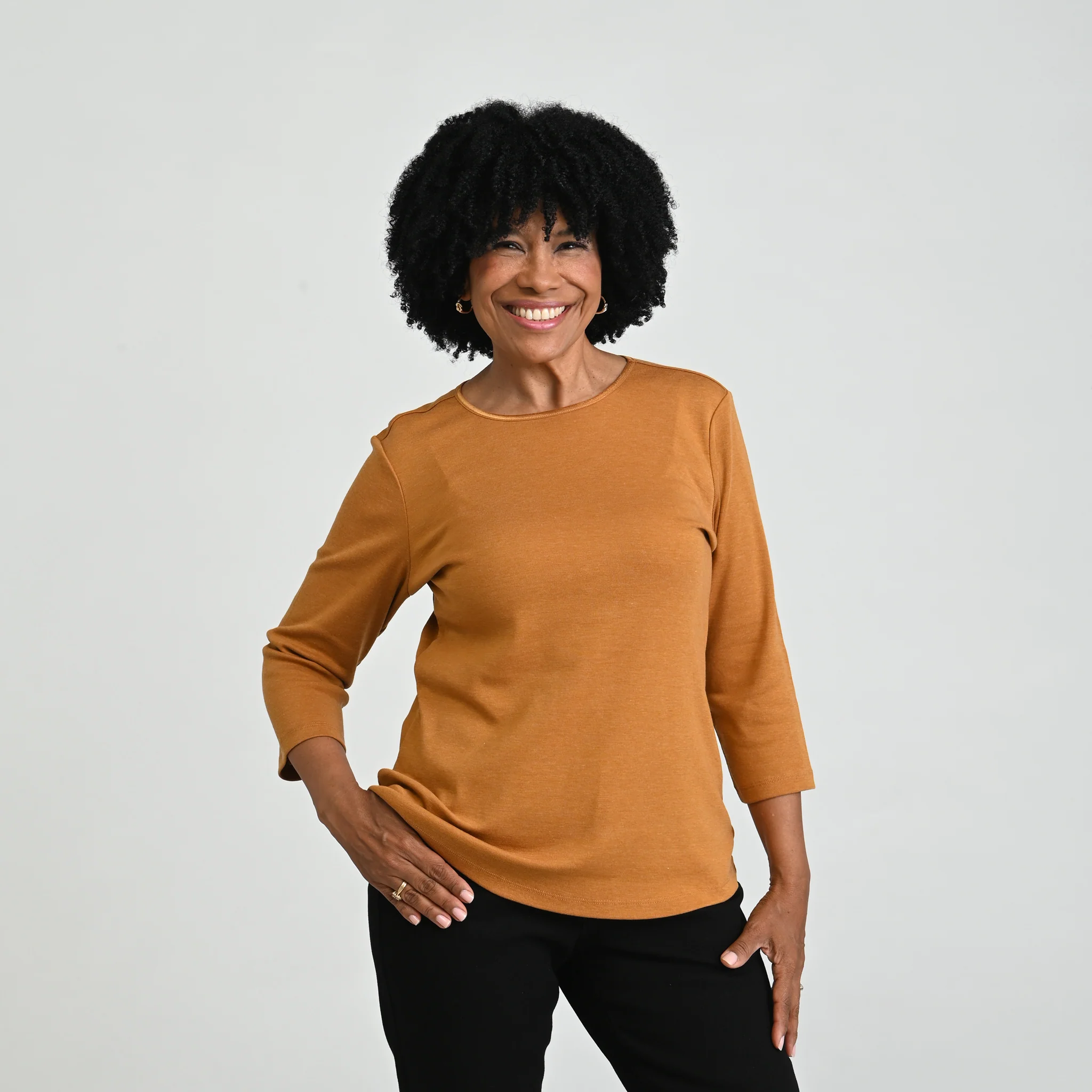 3/4 Sleeve Heathered Satin Trim Plus Perfect Tee - Image 9