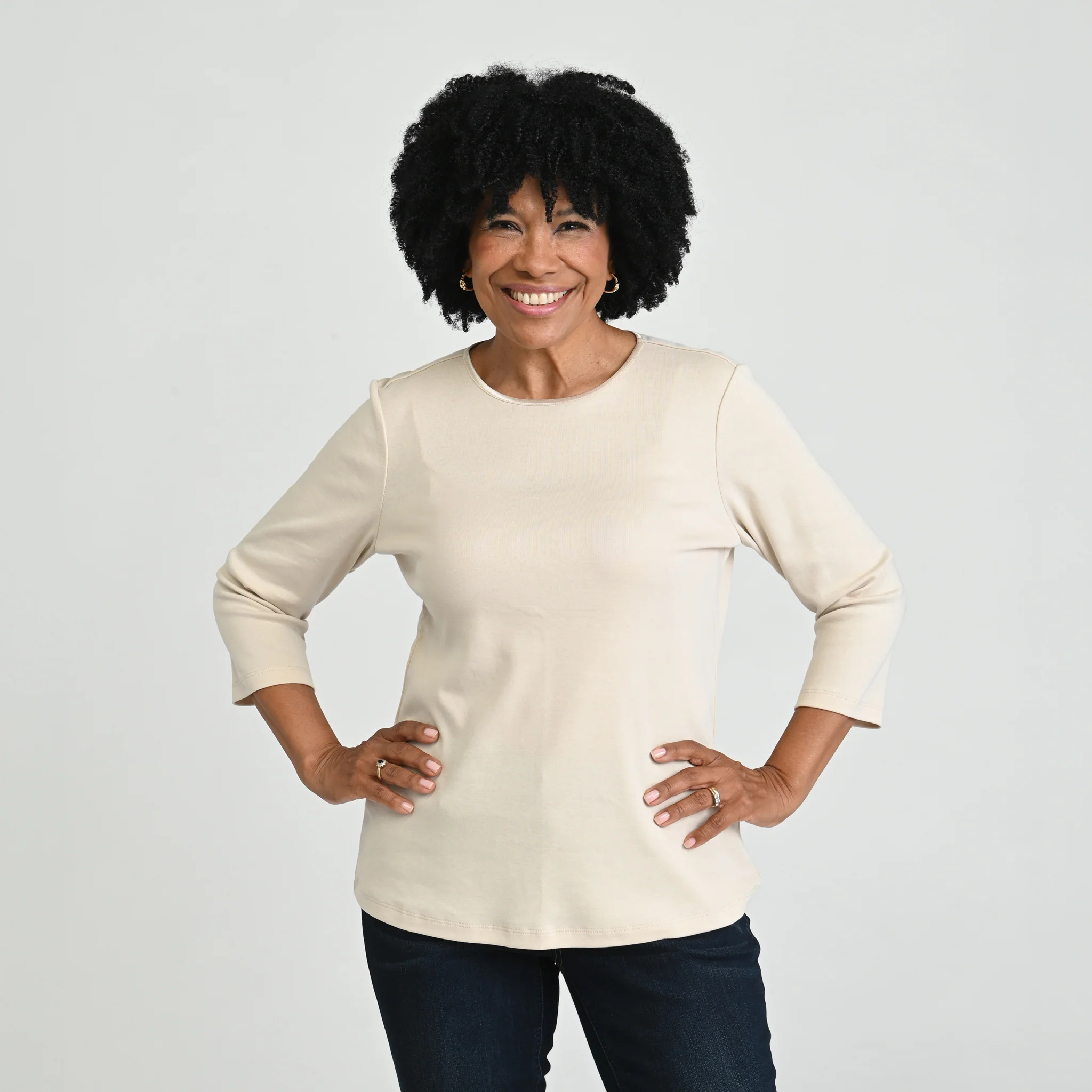 3/4 Sleeve Heathered Satin Trim Missy Perfect Tee - Image 5