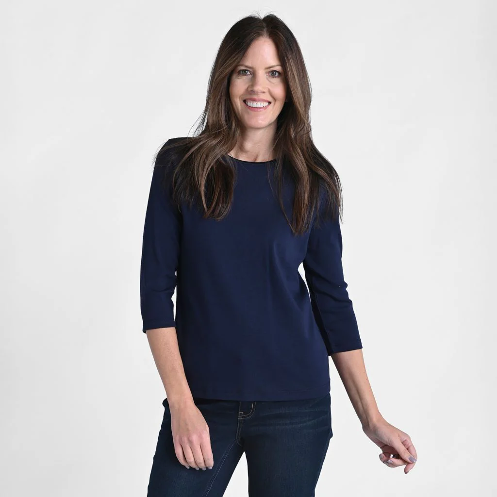 3/4 Sleeve Satin Trim Petite Perfect Tee - Image 3