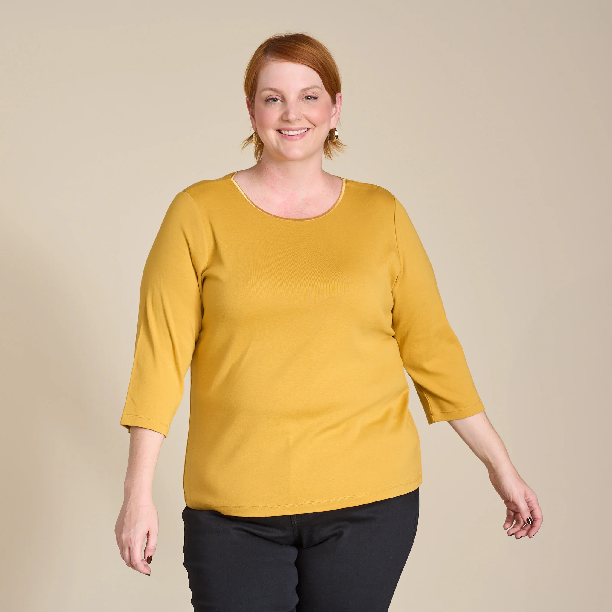 3/4 Sleeve Satin Trim Plus Size Perfect Tee - Image 2