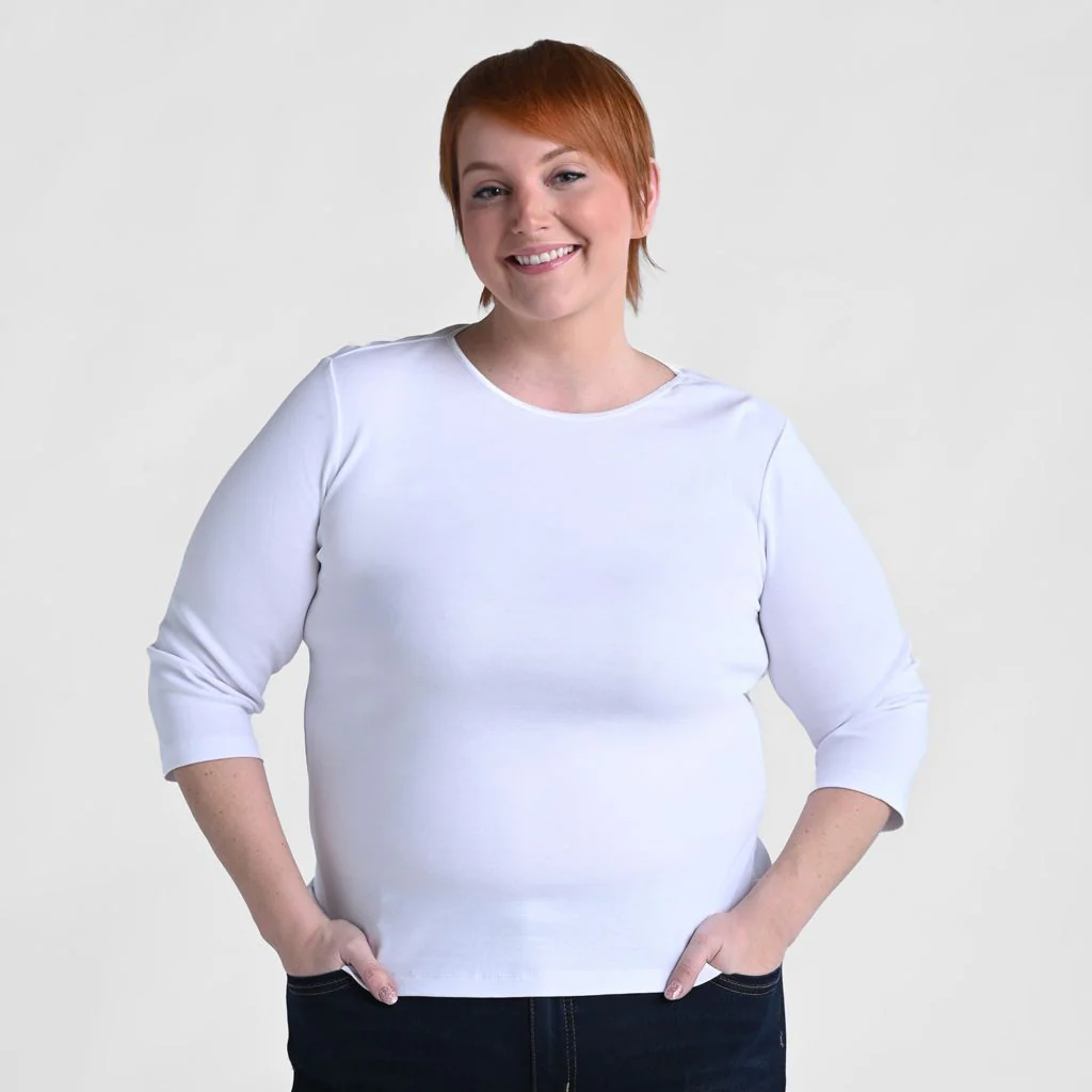 3/4 Sleeve Satin Trim Plus Size Perfect Tee - Image 4