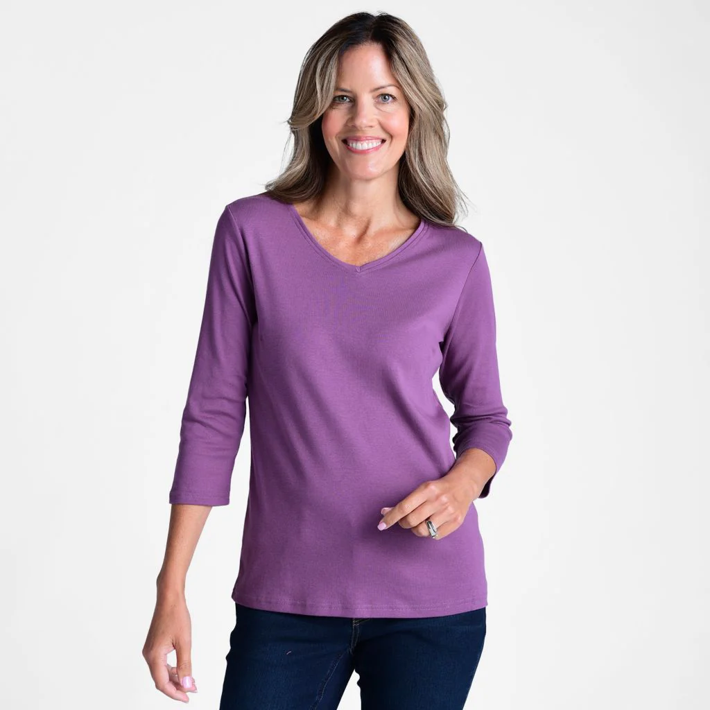 3/4 Sleeve V Neck Petite Perfect Tee - Image 3