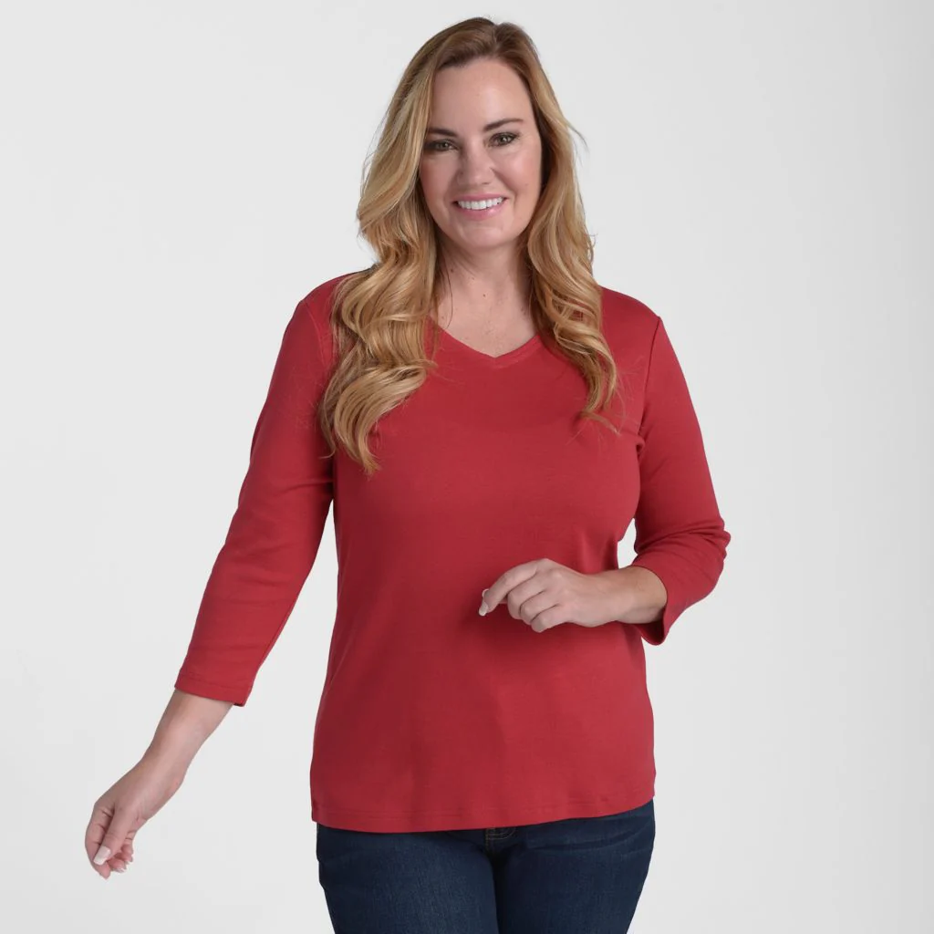 3/4 Sleeve V Neck Petite Perfect Tee - Image 4