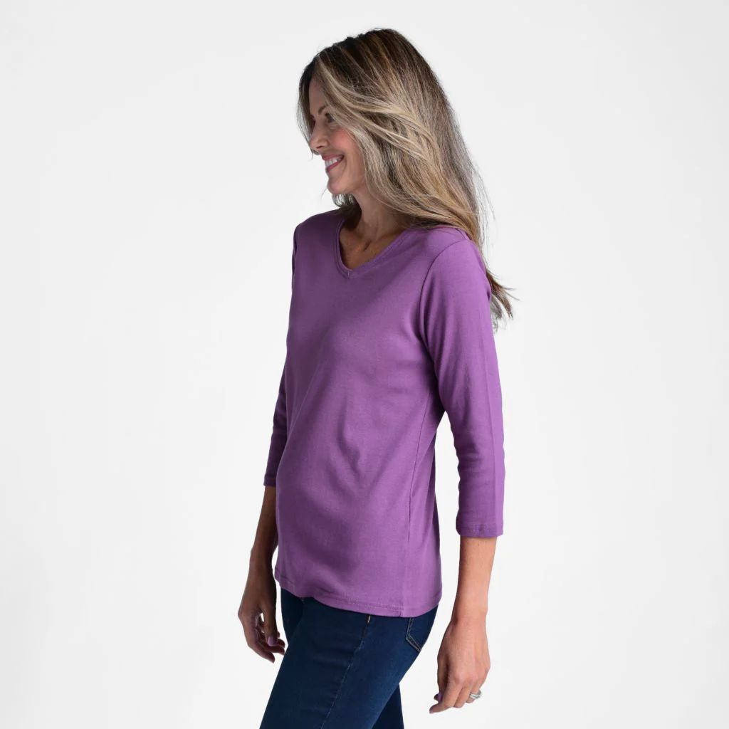 3/4 Sleeve V Neck Plus Size Perfect Tee - Image 14