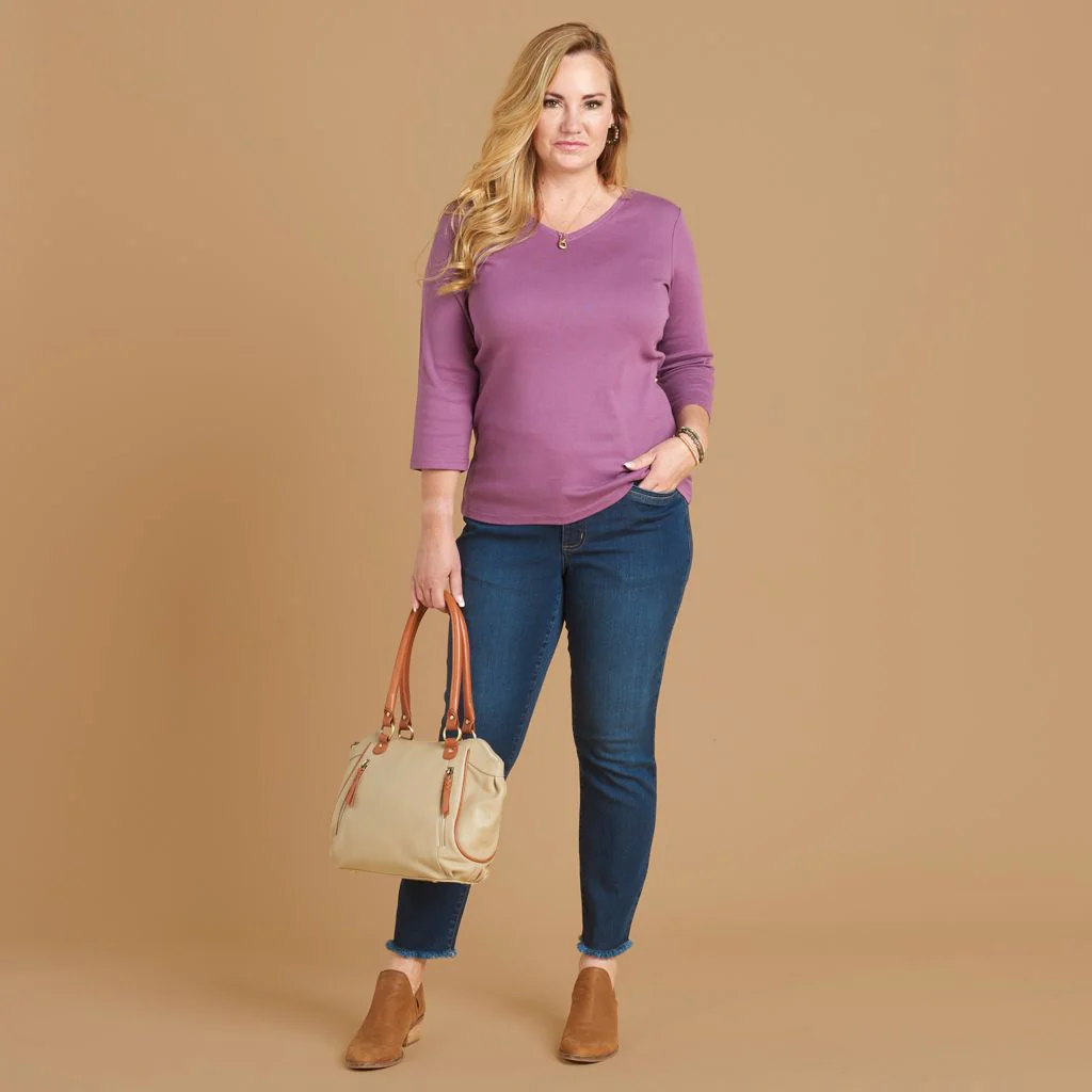 3/4 Sleeve V Neck Plus Size Perfect Tee - Image 15