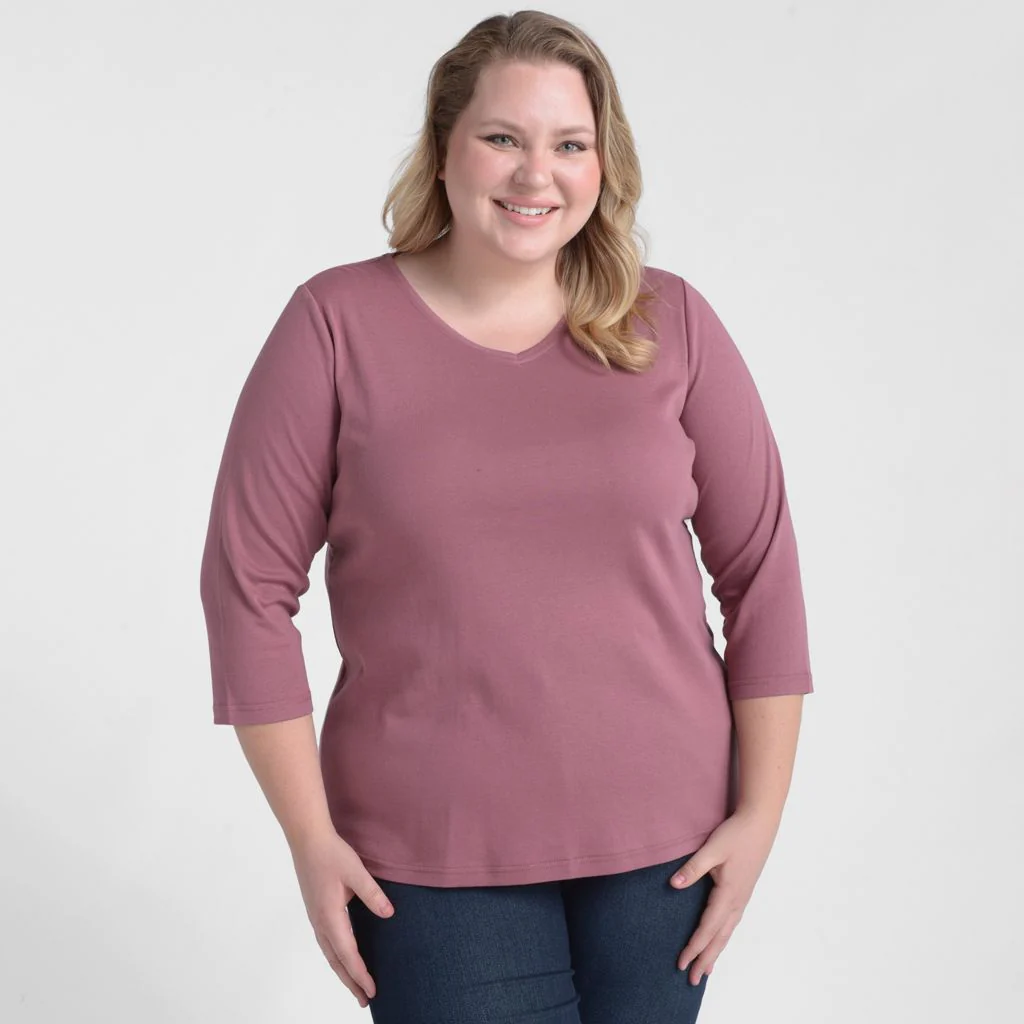 3/4 Sleeve V Neck Plus Size Perfect Tee - Image 6