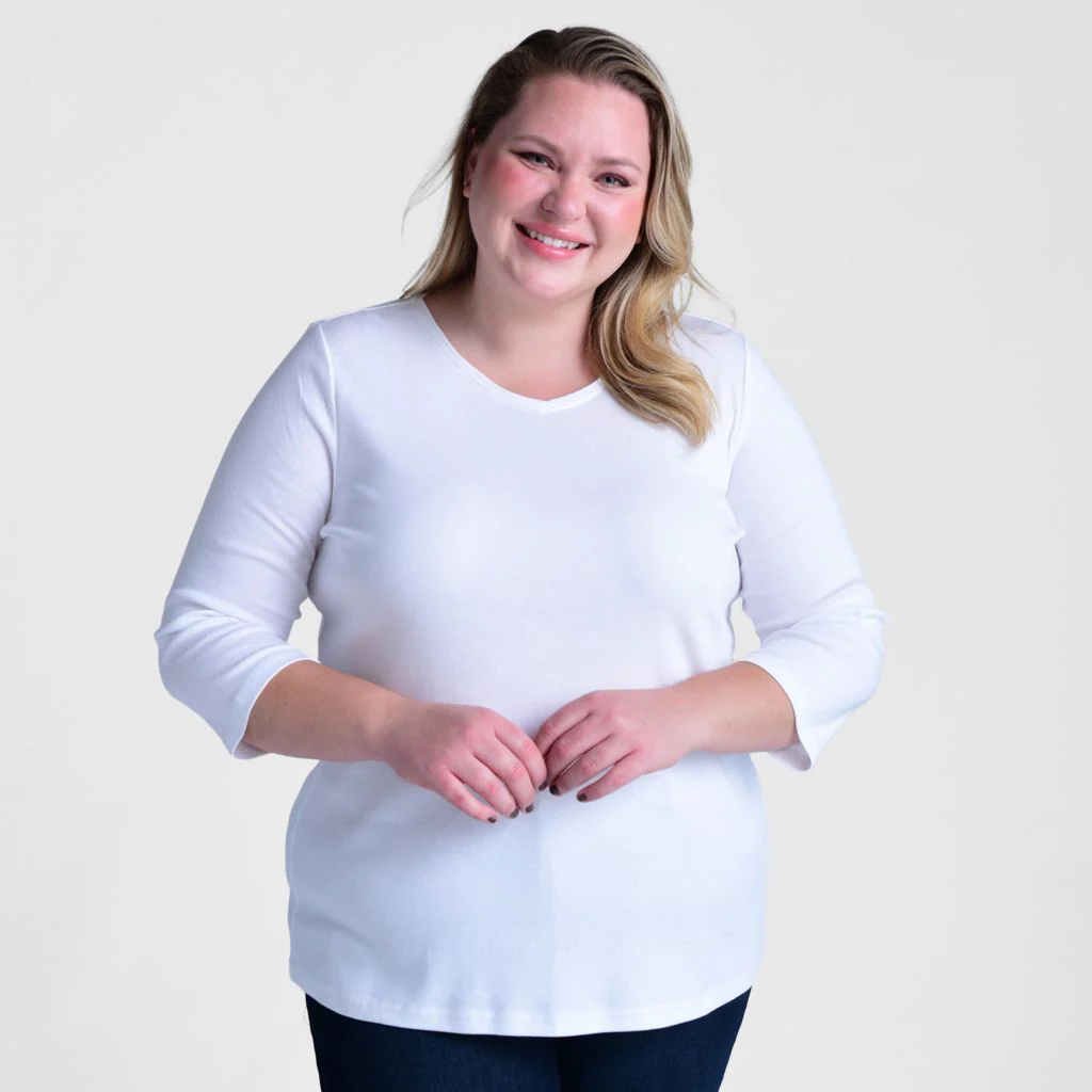 3/4 Sleeve V Neck Plus Size Perfect Tee - Image 7