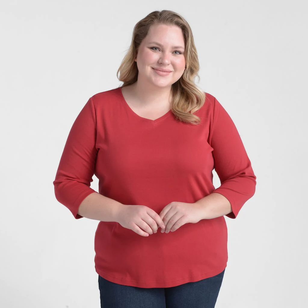 3/4 Sleeve V Neck Plus Size Perfect Tee - Image 8