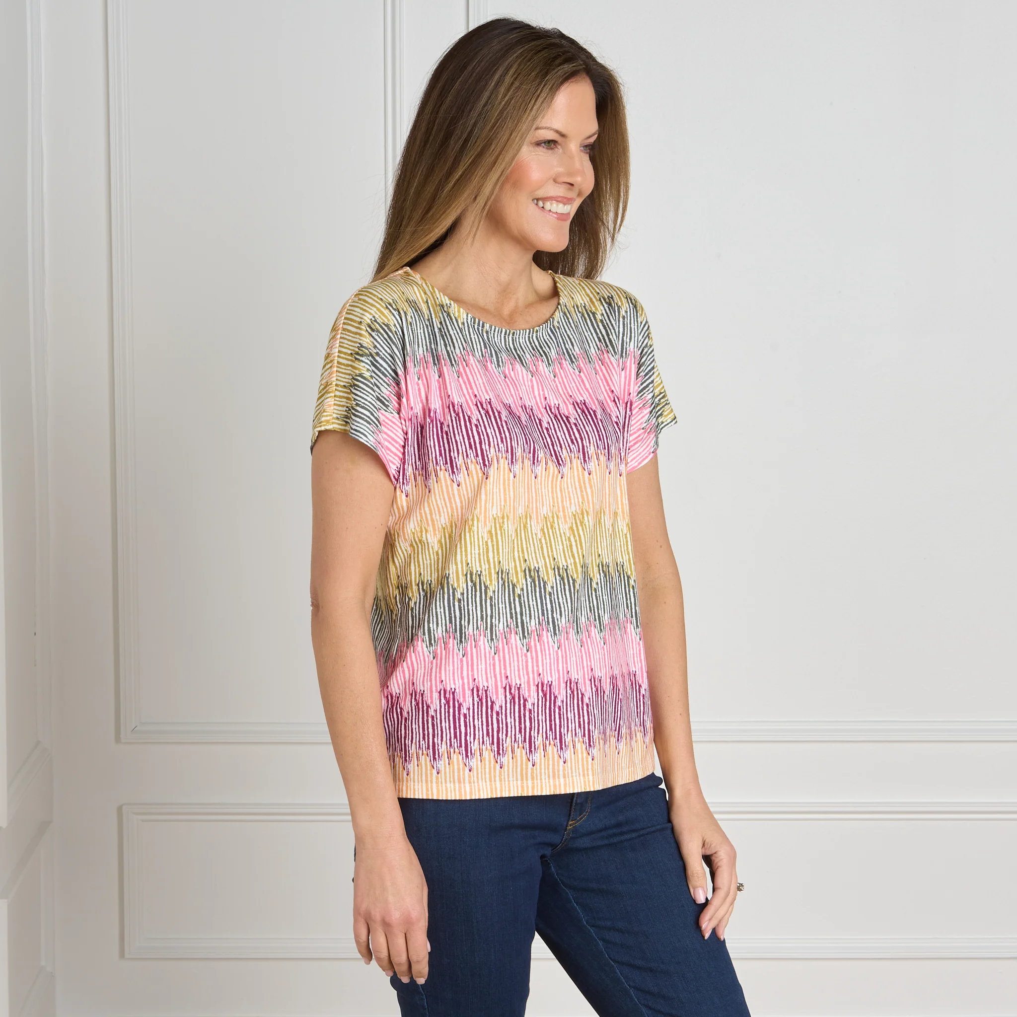 Chevron Print Dolman Sleeve Tee - Image 4