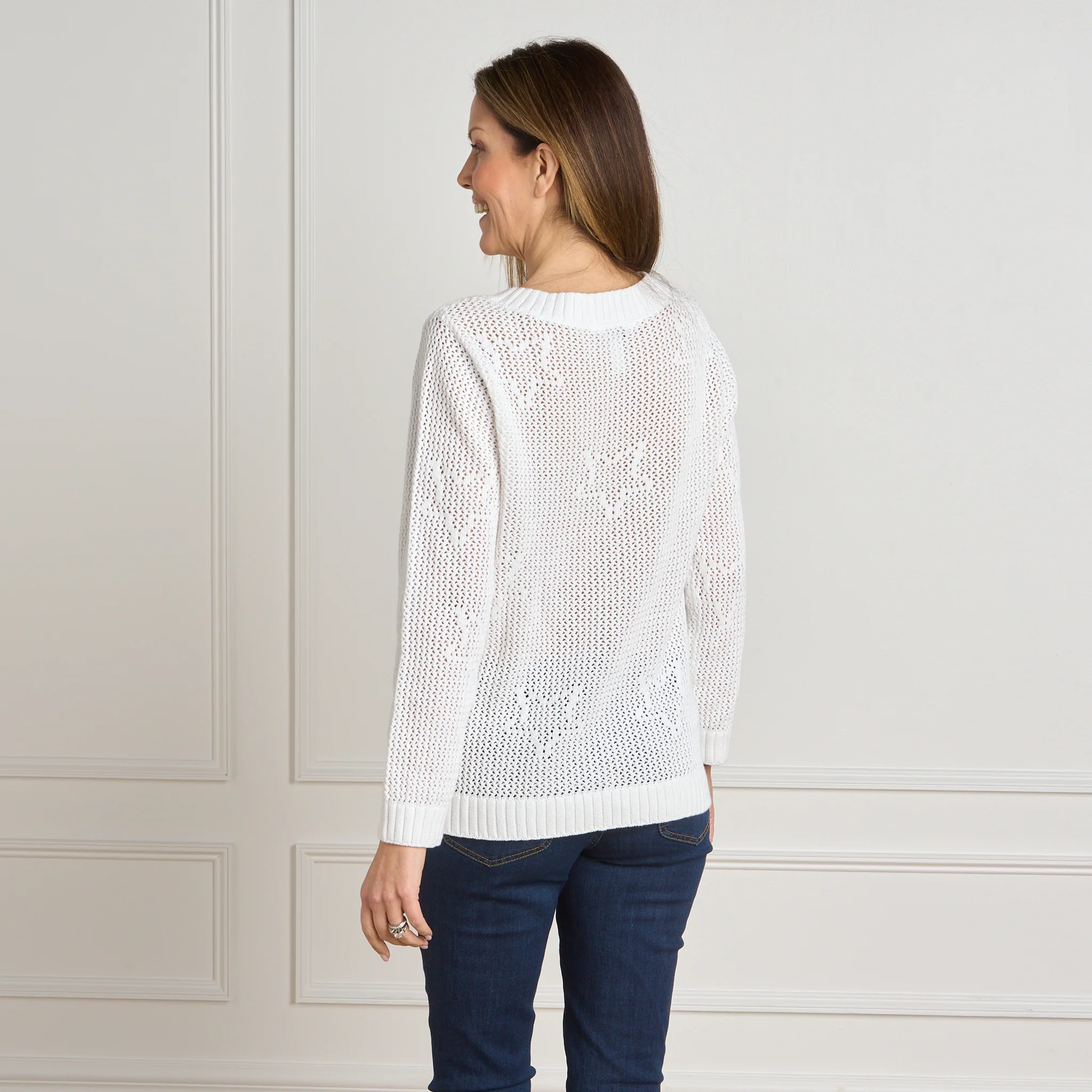 Americana Stars Mesh Stitch V-Neck Pullover Sweater - Image 2