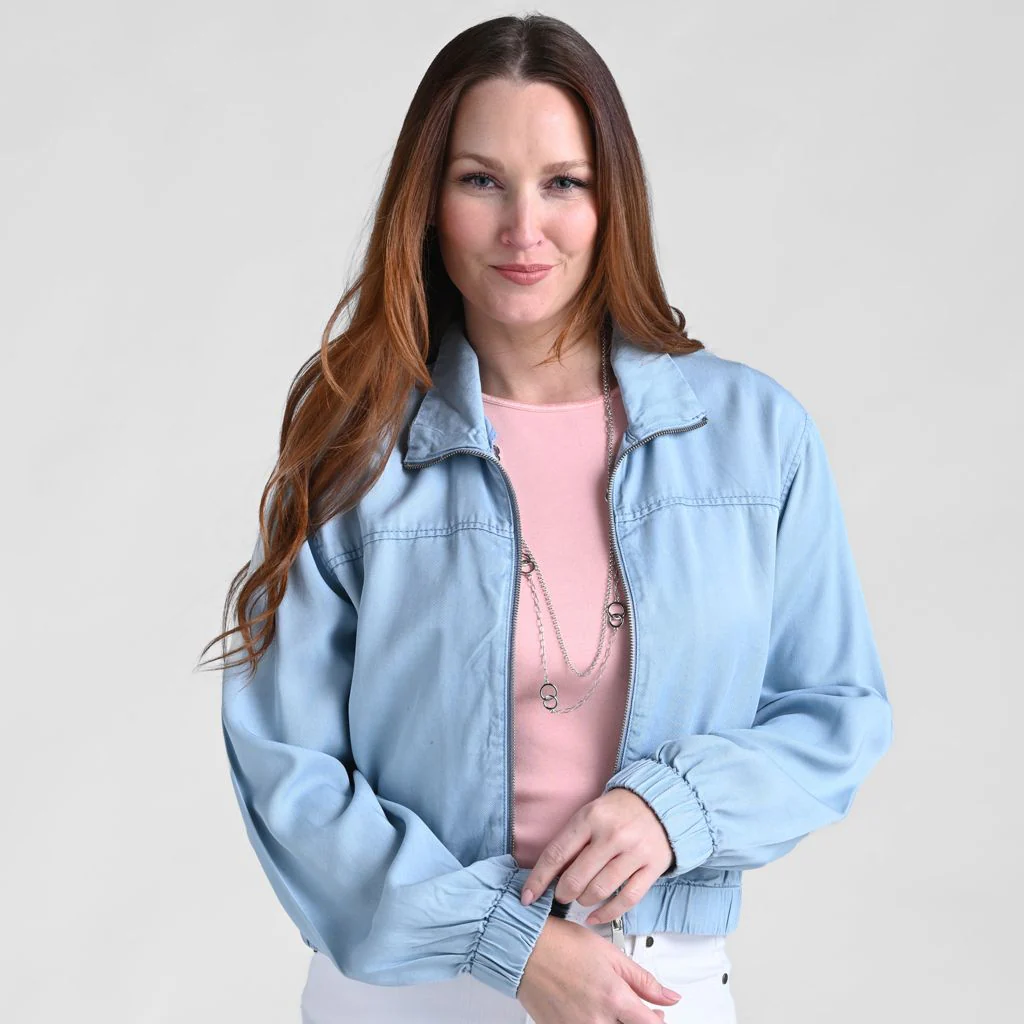 Baccini Chambray Zip Front Bomber Jacket