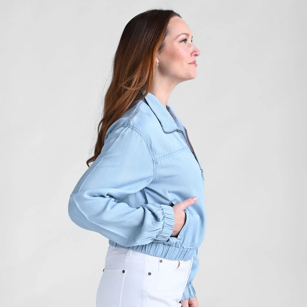 Baccini Chambray Zip Front Bomber Jacket - Image 3