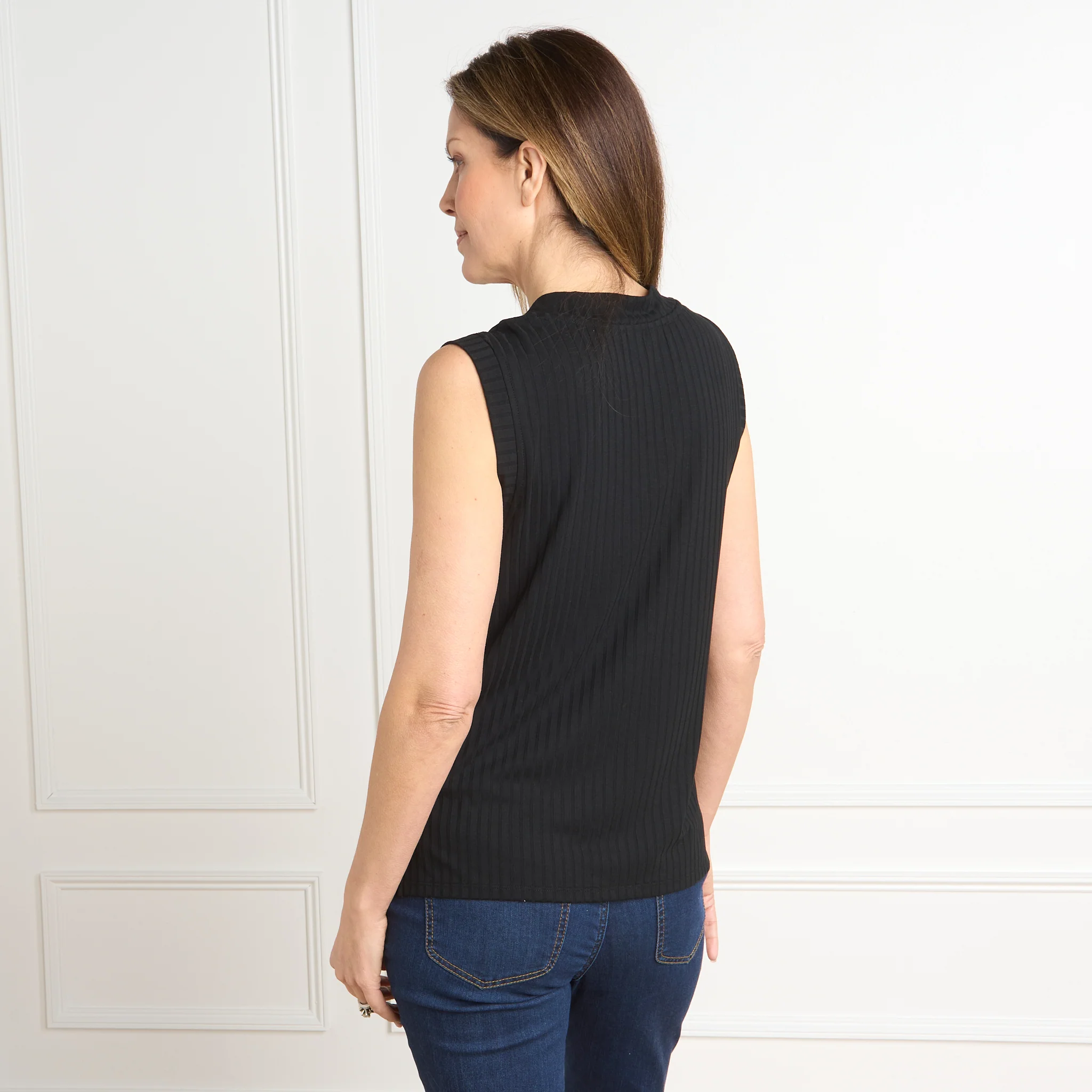 Rib Knit Crew Neck Sleeveless Top - Image 3