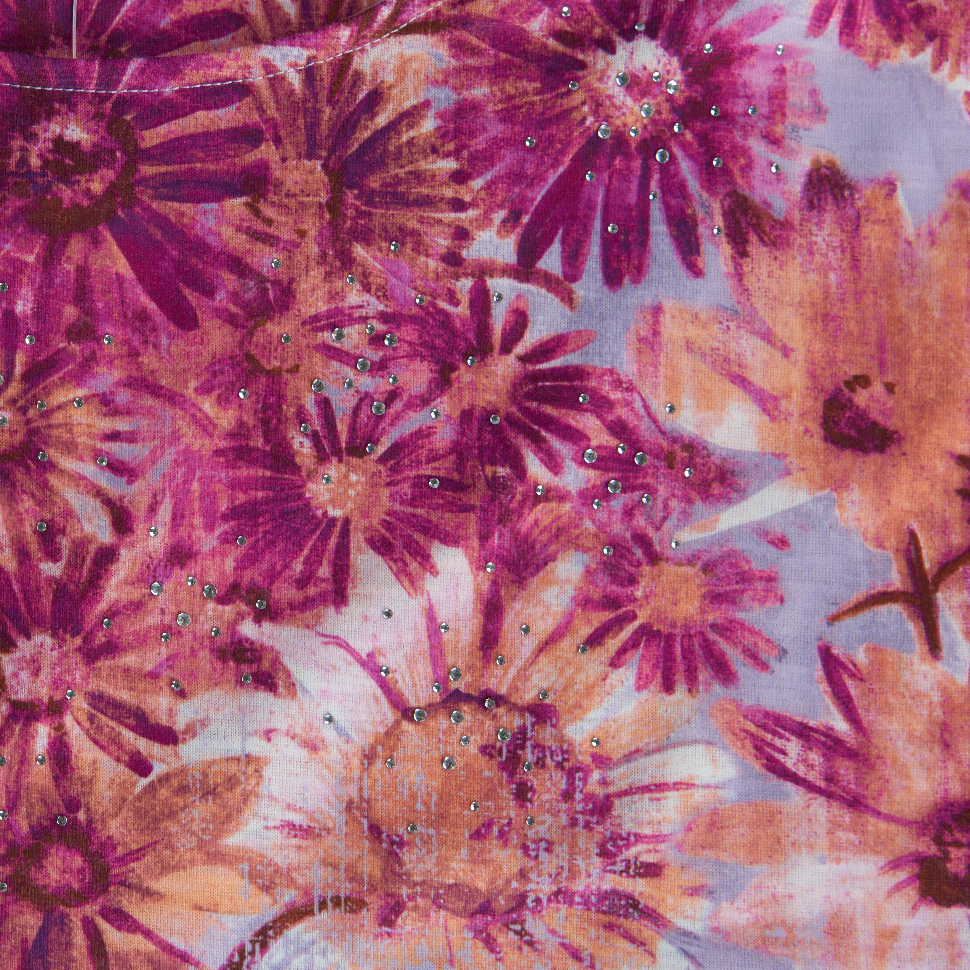 Embellished Artistic Floral Print Dolman Sleeve Tee - Image 2