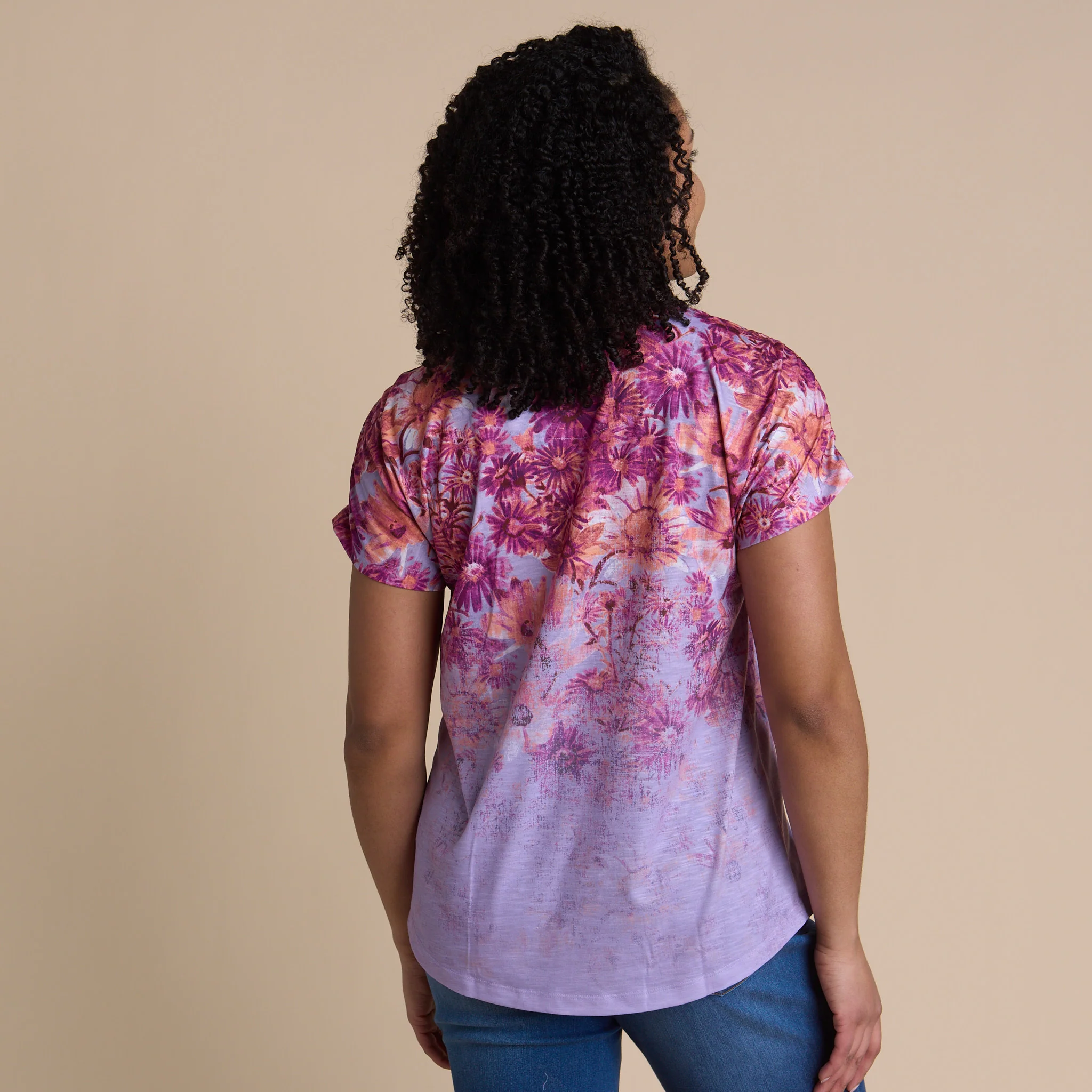 Embellished Artistic Floral Print Dolman Sleeve Tee - Image 3