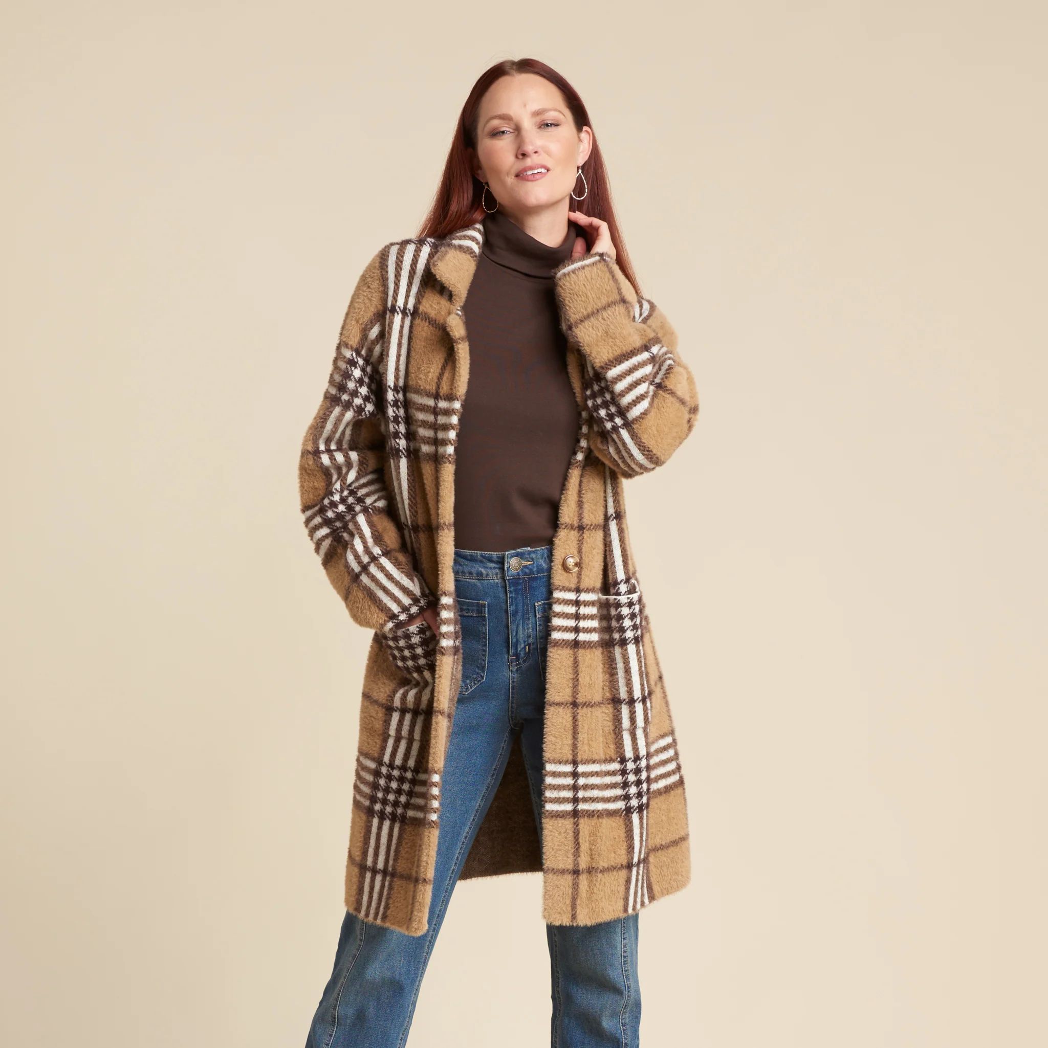 Double Knit Plaid Coatigan - Image 4