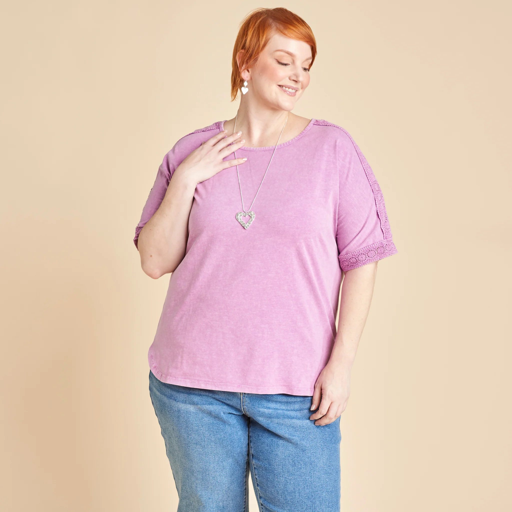Crochet Detail Dolman Elbow Sleeve Tee - Image 8