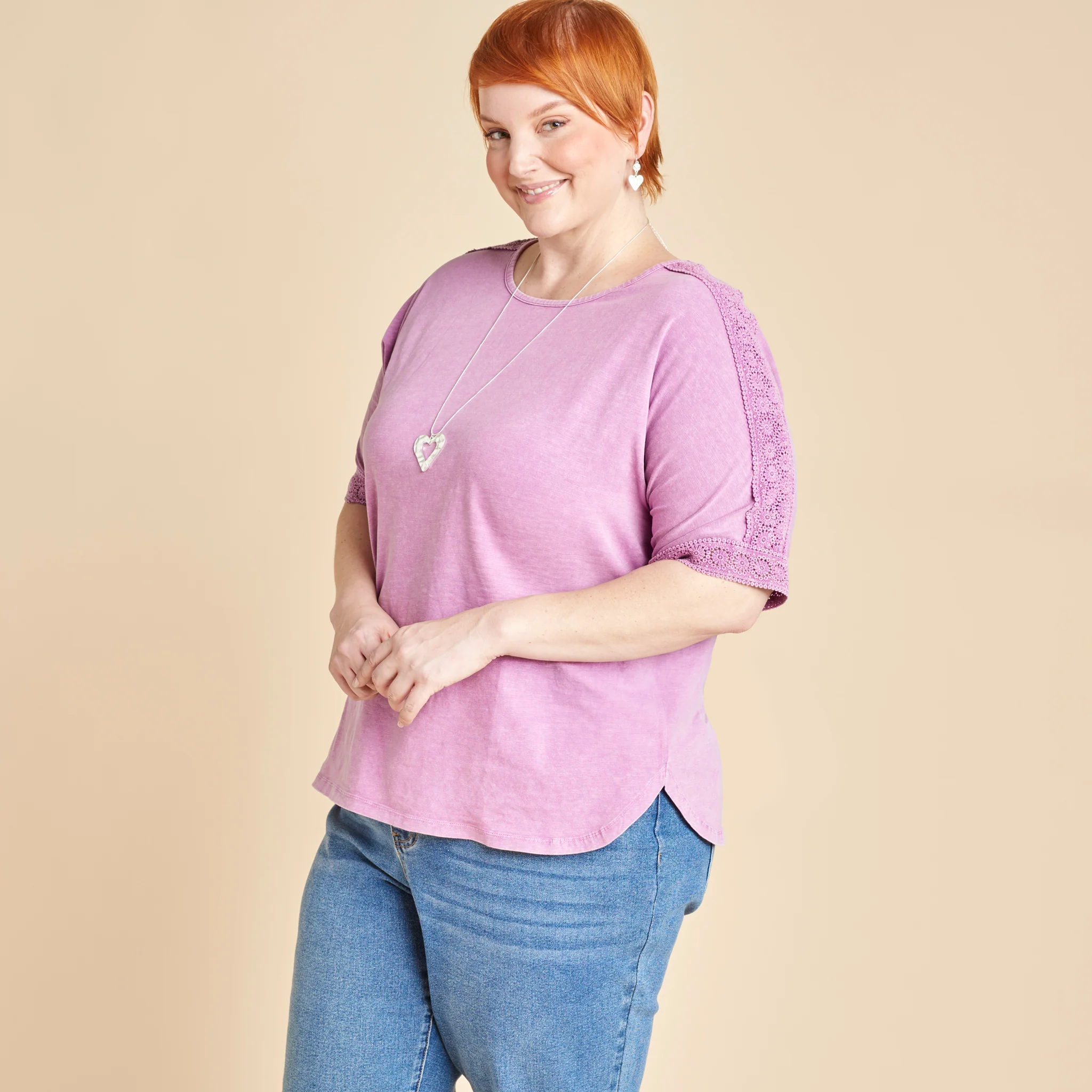 Crochet Detail Dolman Elbow Sleeve Tee - Image 9