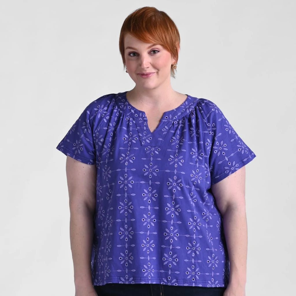 Embroidered Eyelet Notch Neck Top - Image 8