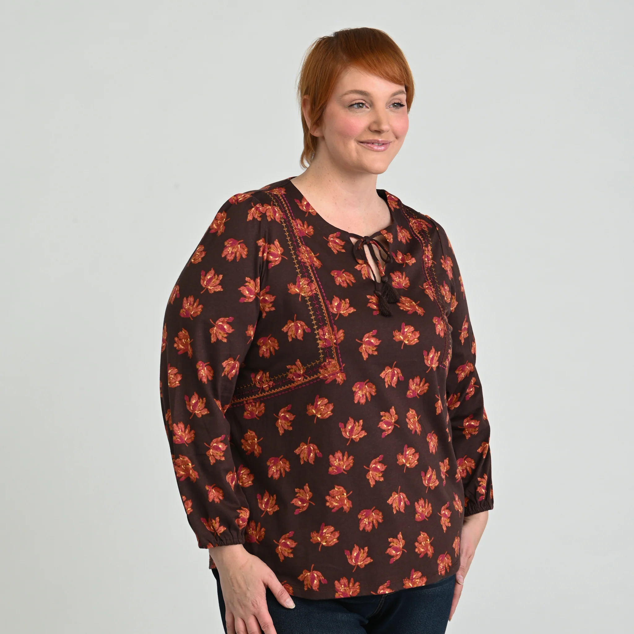 Embroidered Tie Neck Peasant Top - Image 11