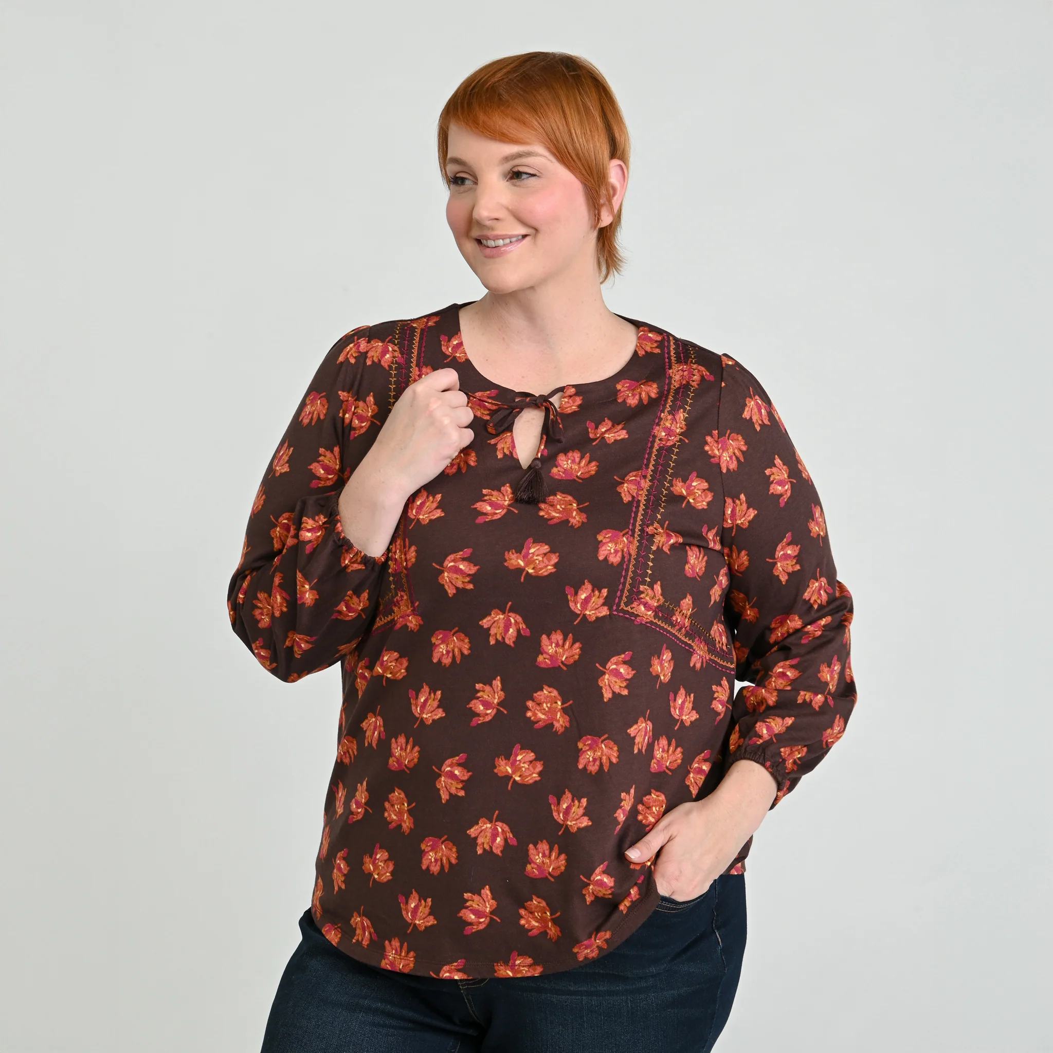 Embroidered Tie Neck Peasant Top - Image 12