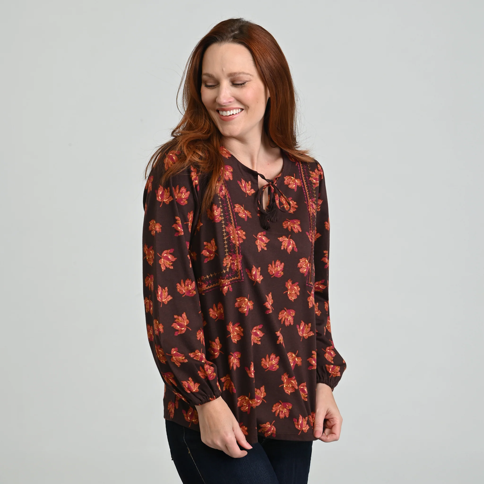 Embroidered Tie Neck Peasant Top - Image 6