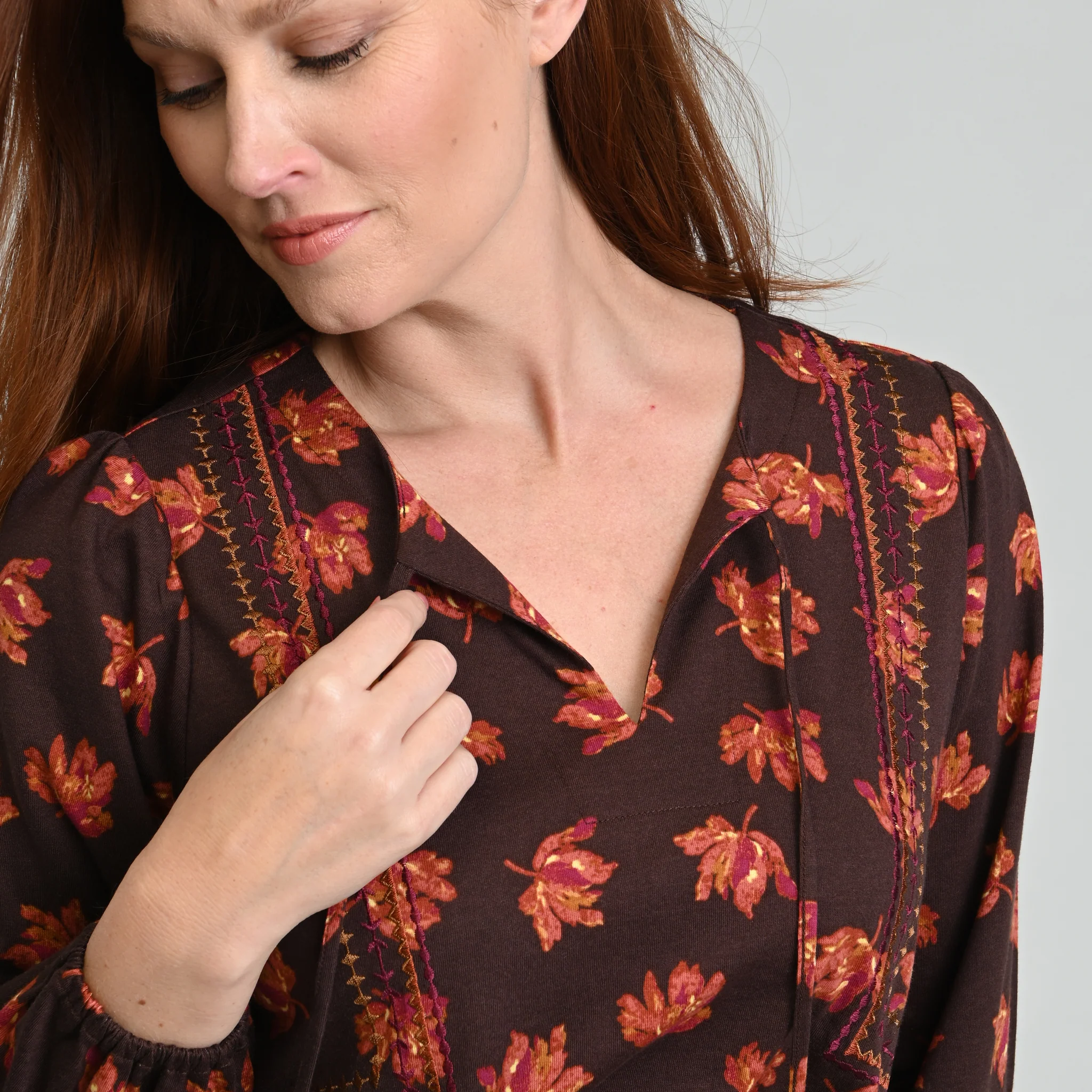 Embroidered Tie Neck Peasant Top - Image 7