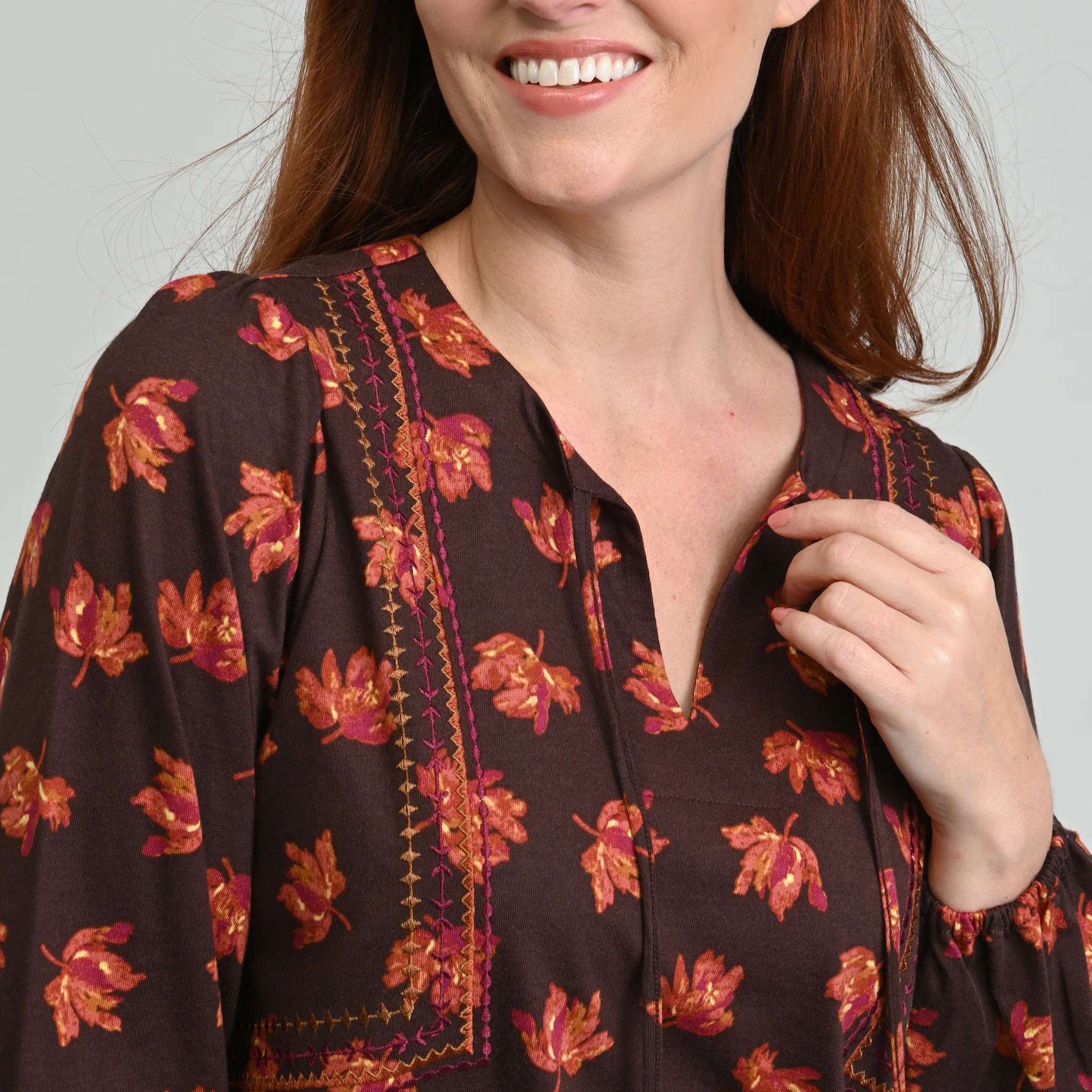 Embroidered Tie Neck Peasant Top - Image 8