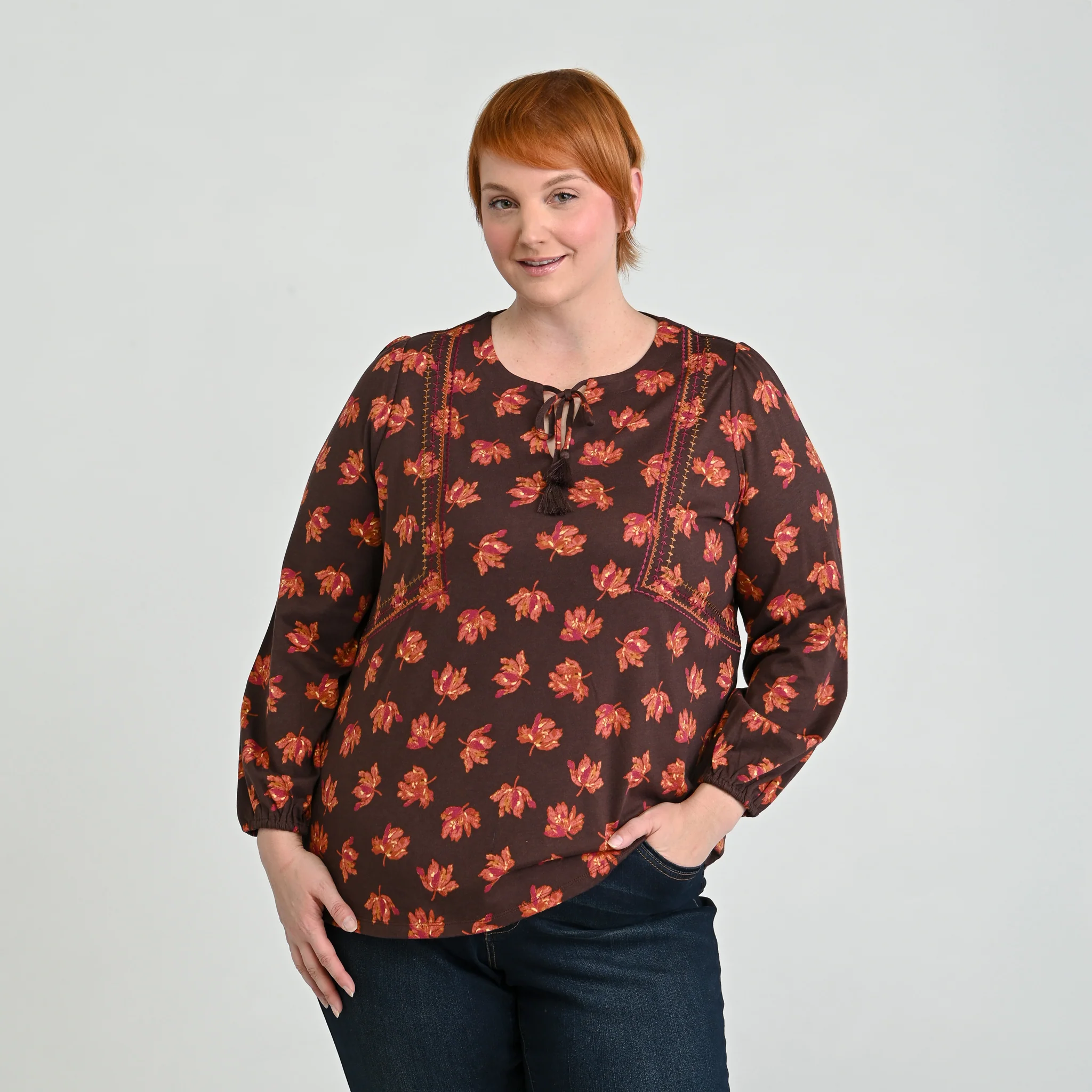 Embroidered Tie Neck Peasant Top - Image 9