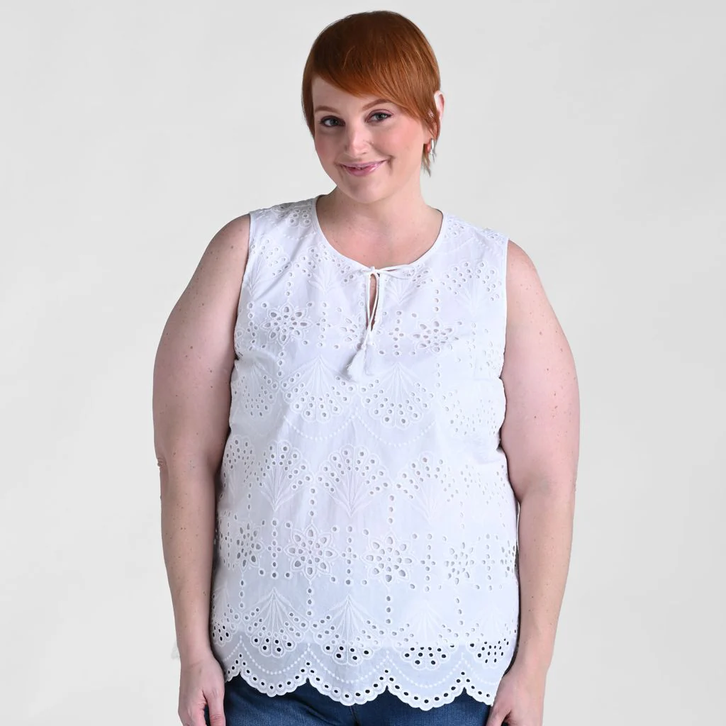 Eyelet Tie Neck Sleeveless Blouse - Image 5