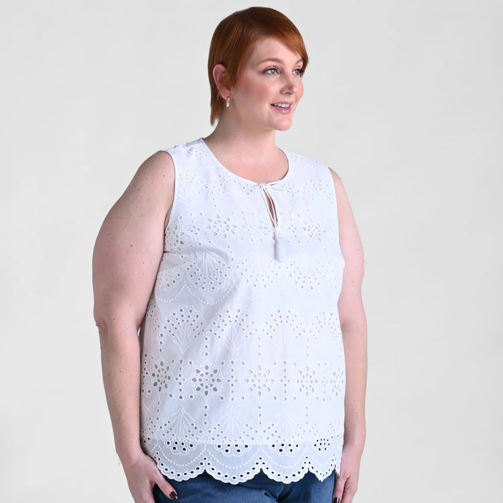 Eyelet Tie Neck Sleeveless Blouse - Image 7