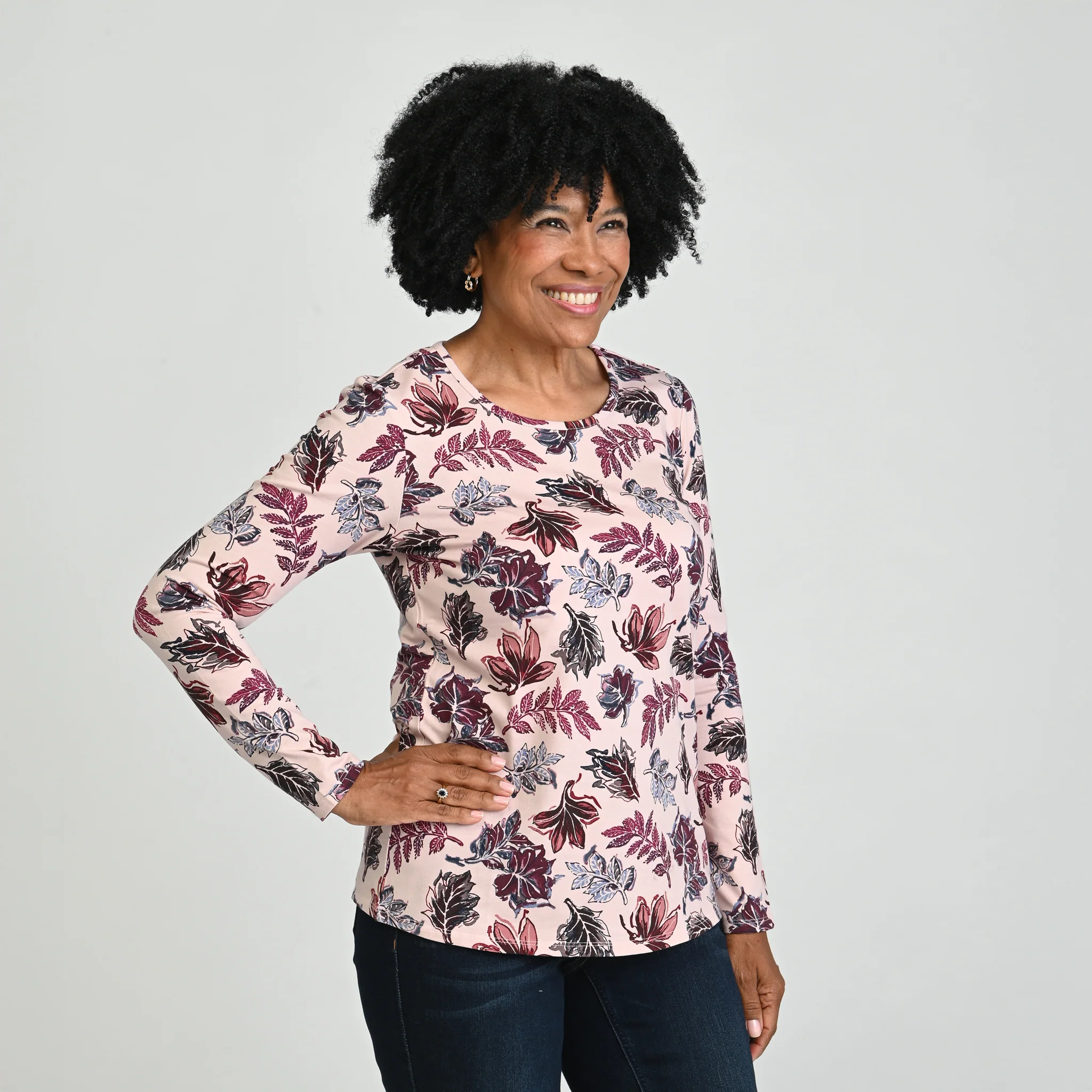 Fall Leaf Print Long Sleeve Tee - Image 3