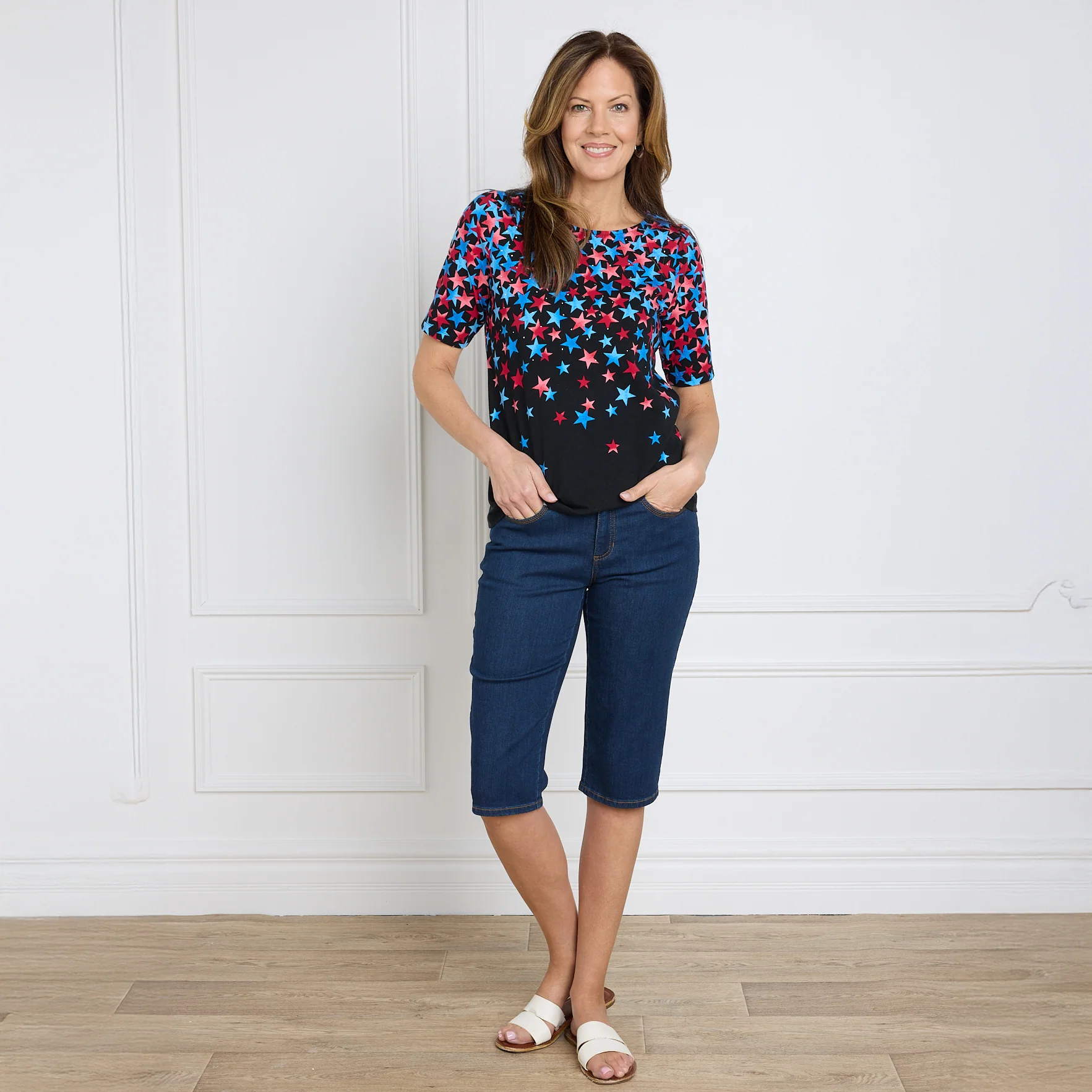 Embellished Star Print Short Sleeve Tee - Image 3