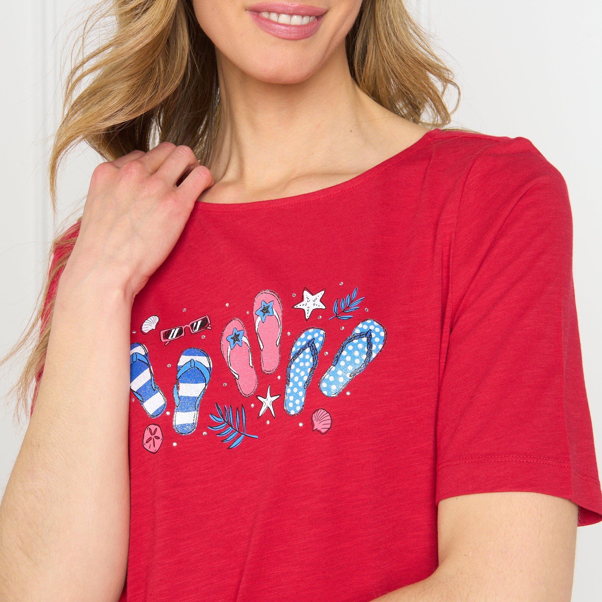 Embellishment Flip Flop Print Elbow Sleeve Tee - Image 2