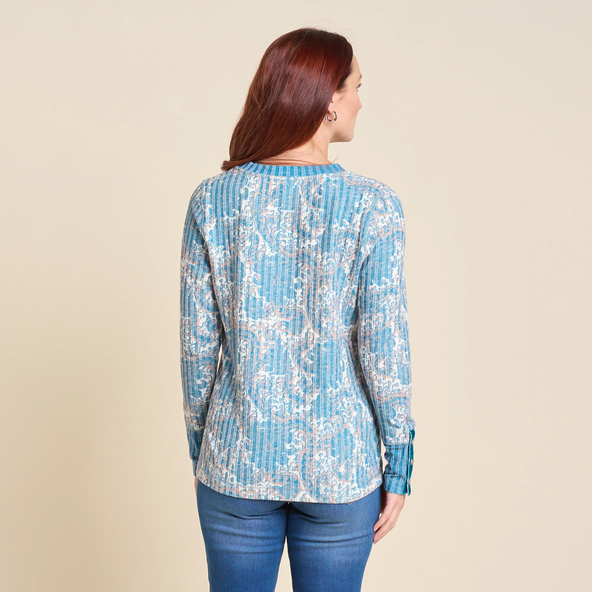 Floral Print Rib Knit Long Sleeve Tee - Image 4