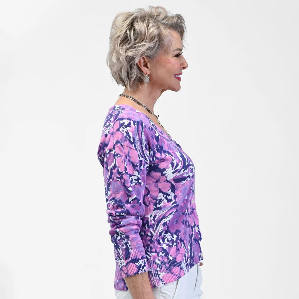 Floral Print V Neck Cardigan - Image 3