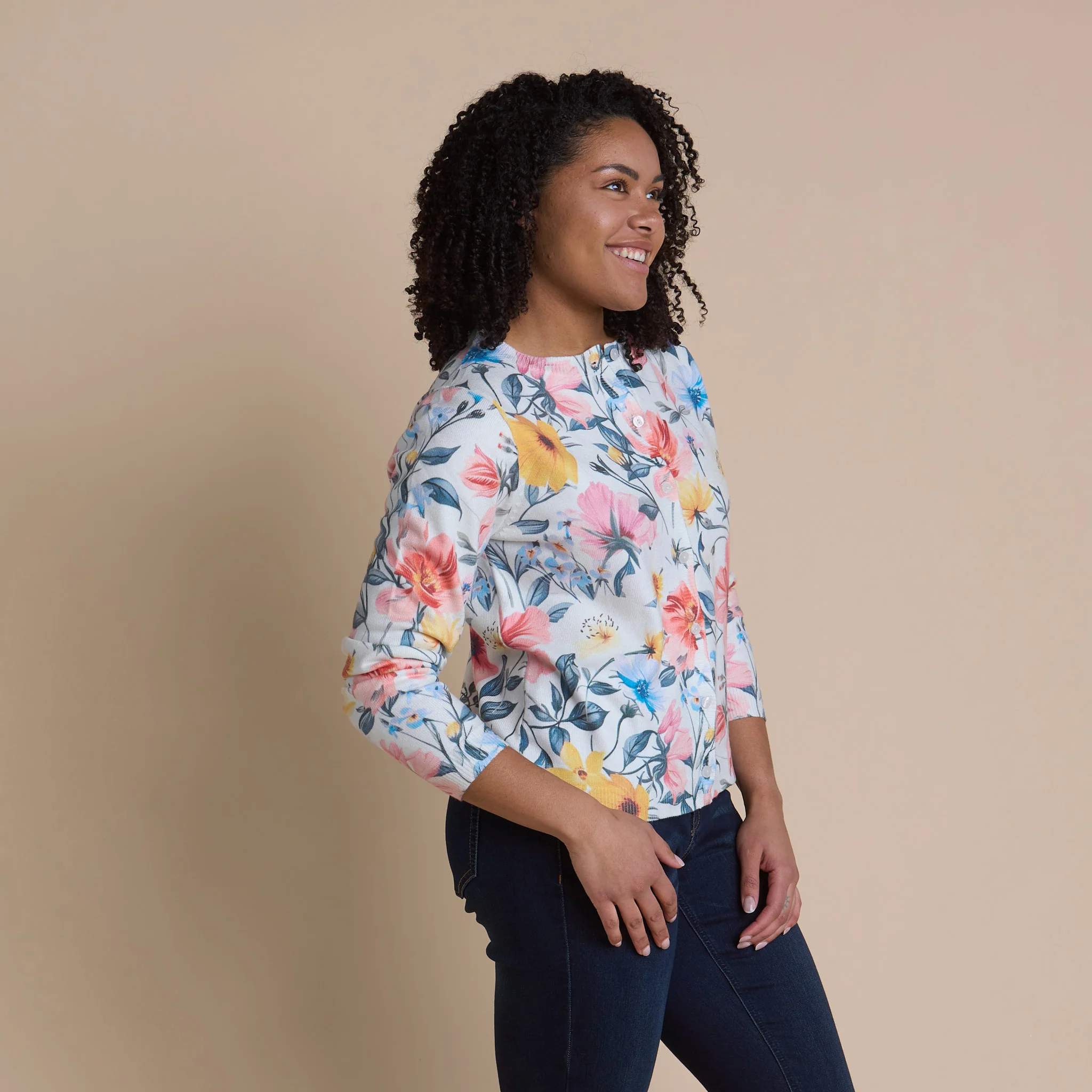 Floral Printed Button Up Cardigan - Image 3