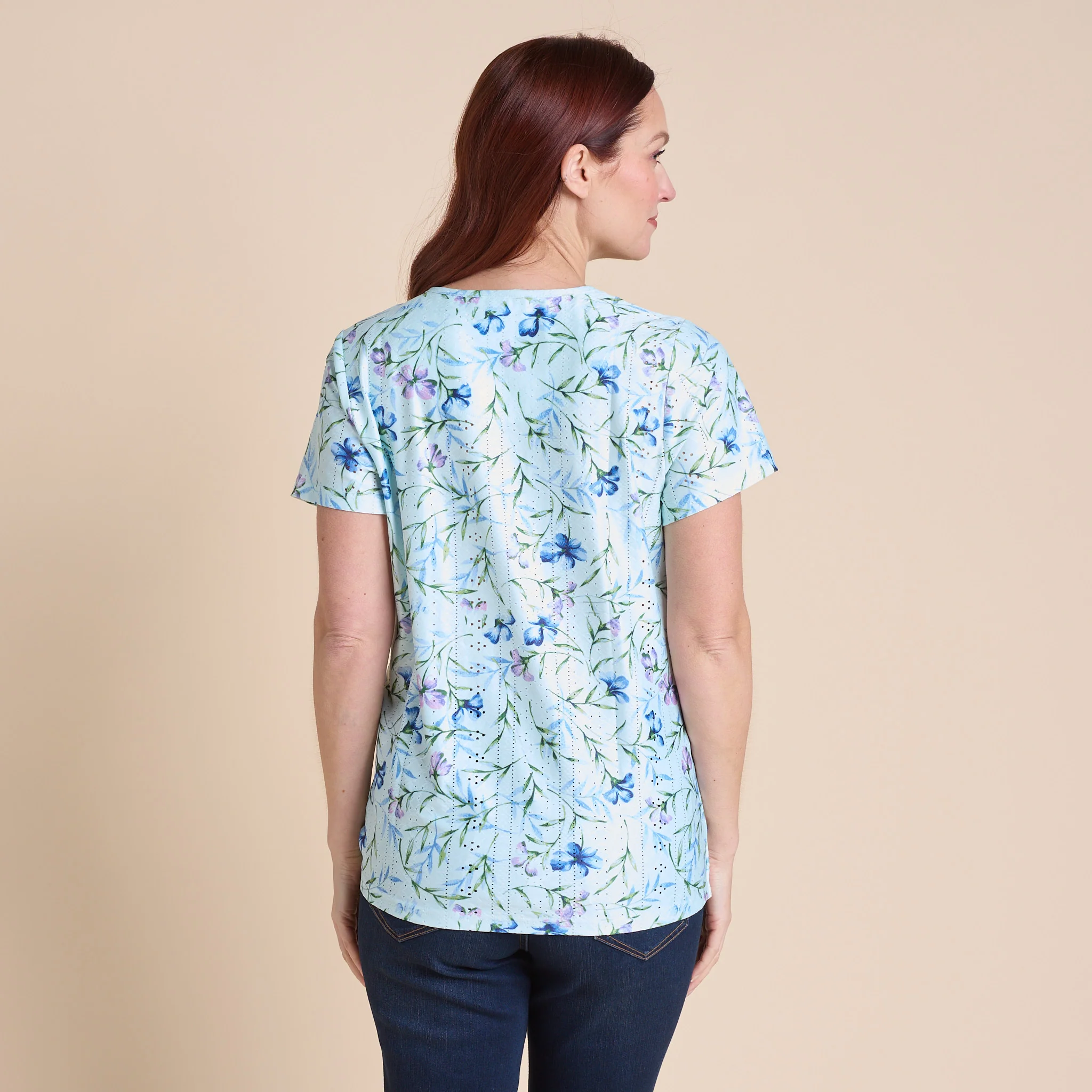Floral Print Tie Front Eyelet Knit Top - Image 4