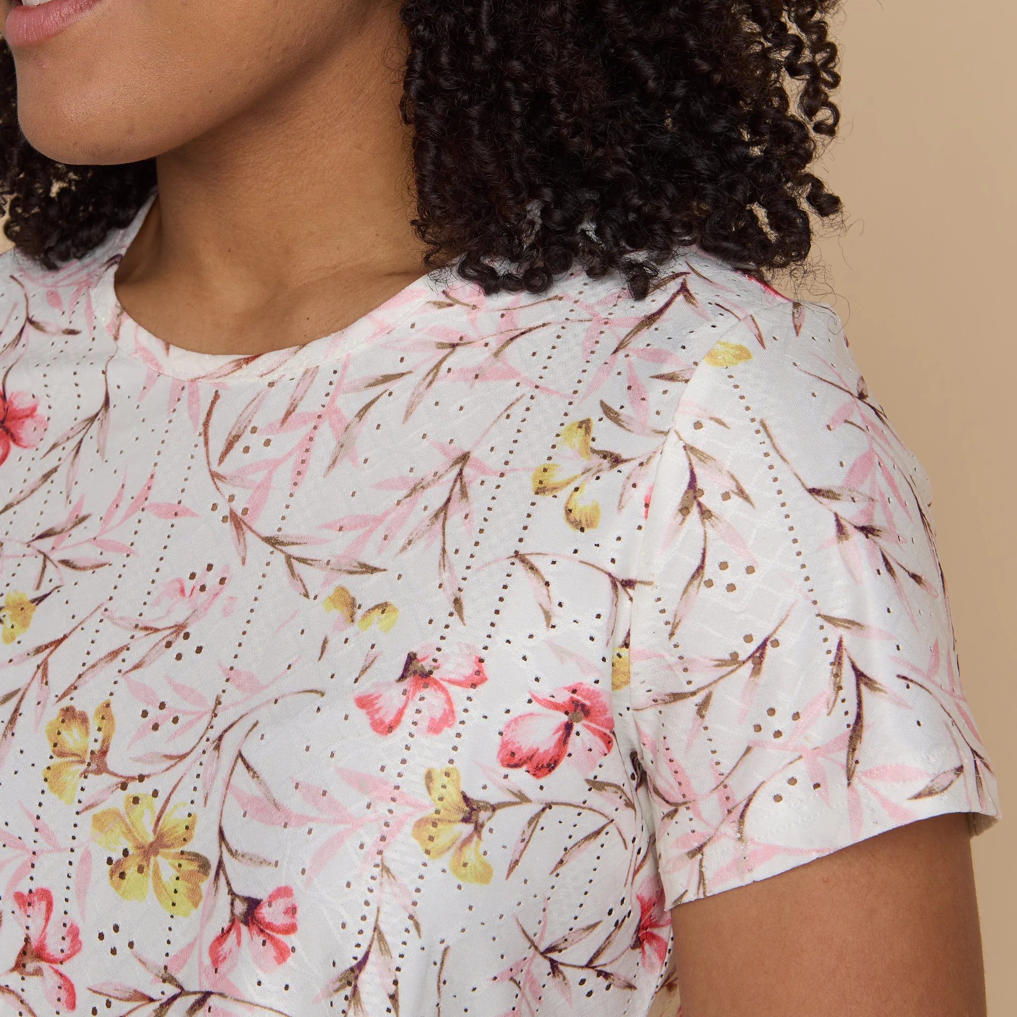 Floral Print Tie Front Eyelet Knit Top - Image 8