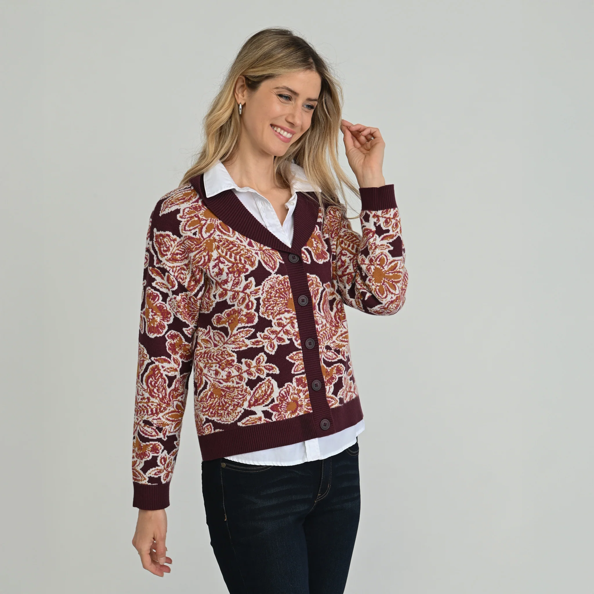 Floral Shawl Collar Cardigan - Image 4