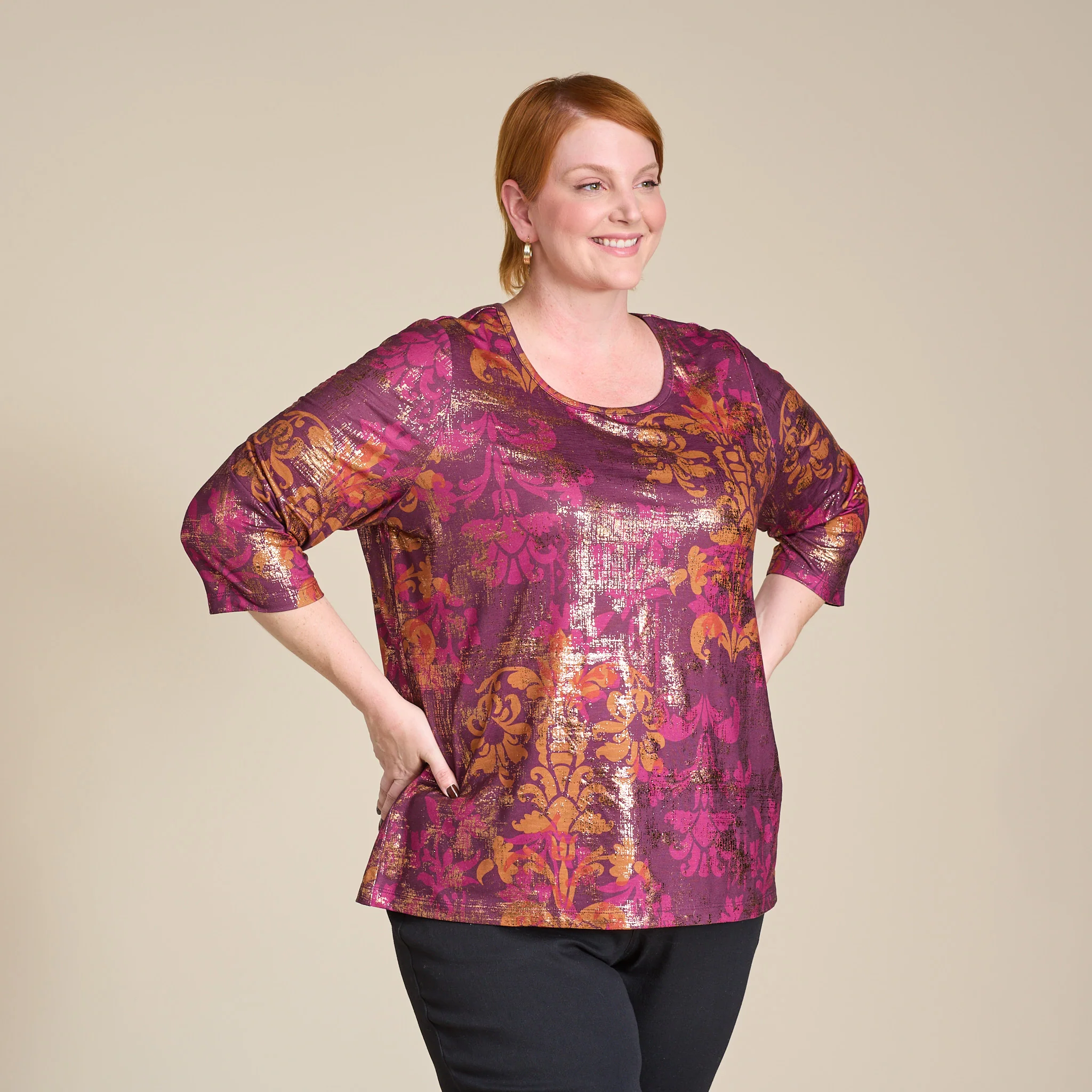 Foil Medallion Print 3/4 Sleeve Tee - Image 11