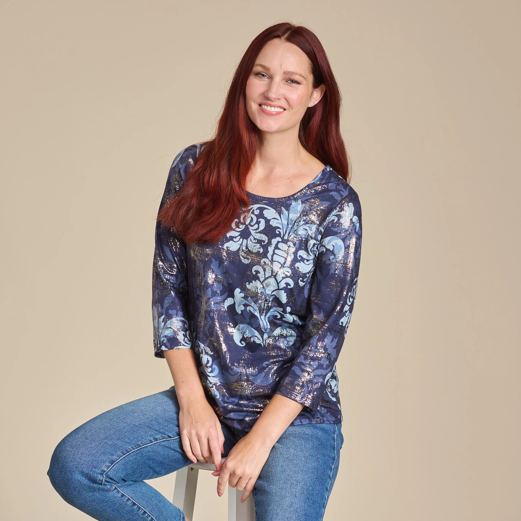 Foil Medallion Print 3/4 Sleeve Tee - Image 4